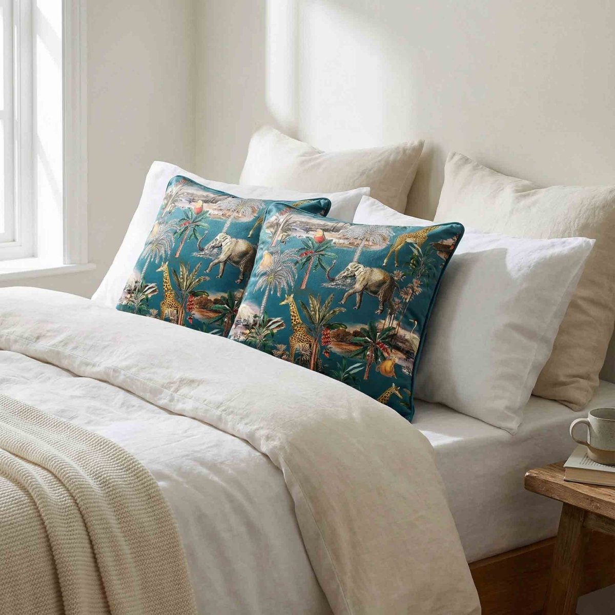 Safari Voyage | Sustainable Velvet Cushion - Teal 40 x 40 cm Standard by Izabela Peters