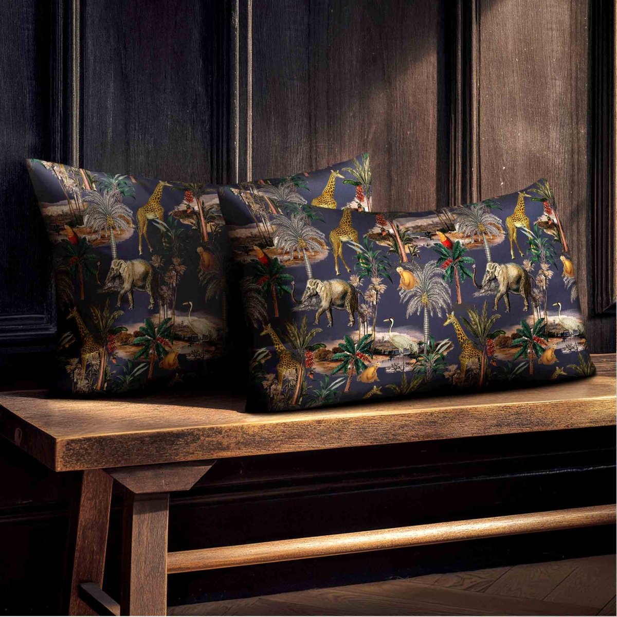 Safari Voyage | Sustainable Velvet Rectangle Cushion - Graphite 50 x 30 cm Standard by Izabela Peters