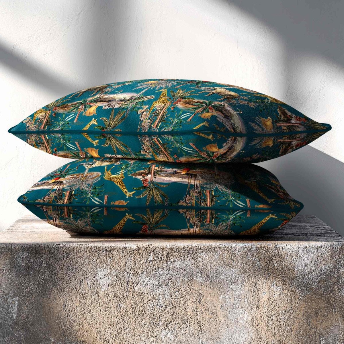 Safari Voyage | Sustainable Velvet Rectangle Cushion - Teal 50 x 30 cm Standard by Izabela Peters