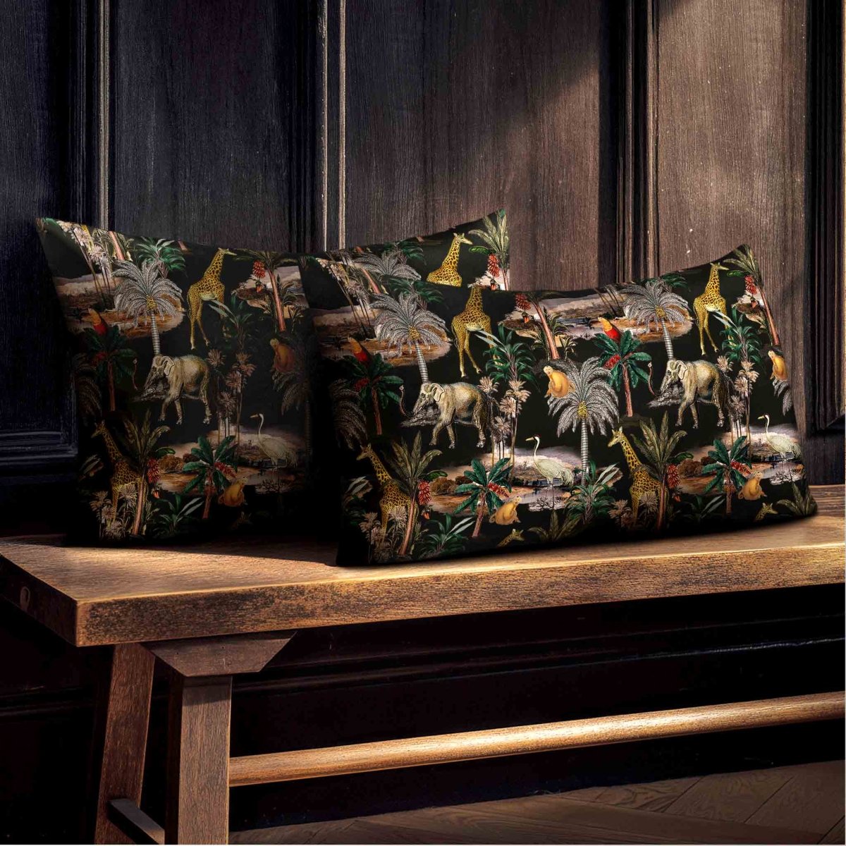 Safari Voyage | Sustainable Velvet Rectangle Cushion - Charcoal 50 x 30 cm Standard by Izabela Peters