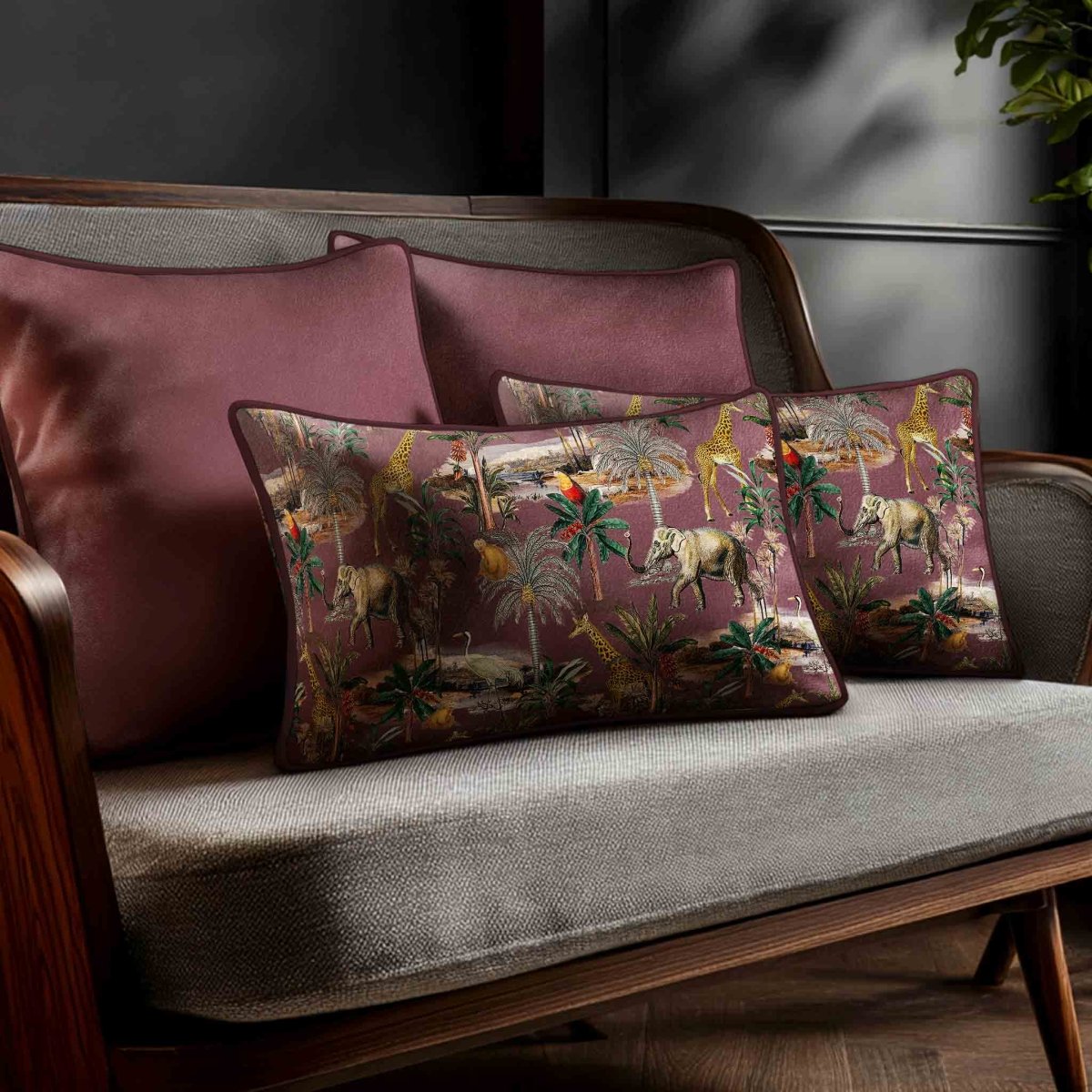 Safari Voyage | Sustainable Velvet Rectangle Cushion - Italian Grape 50 x 30 cm Standard by Izabela Peters