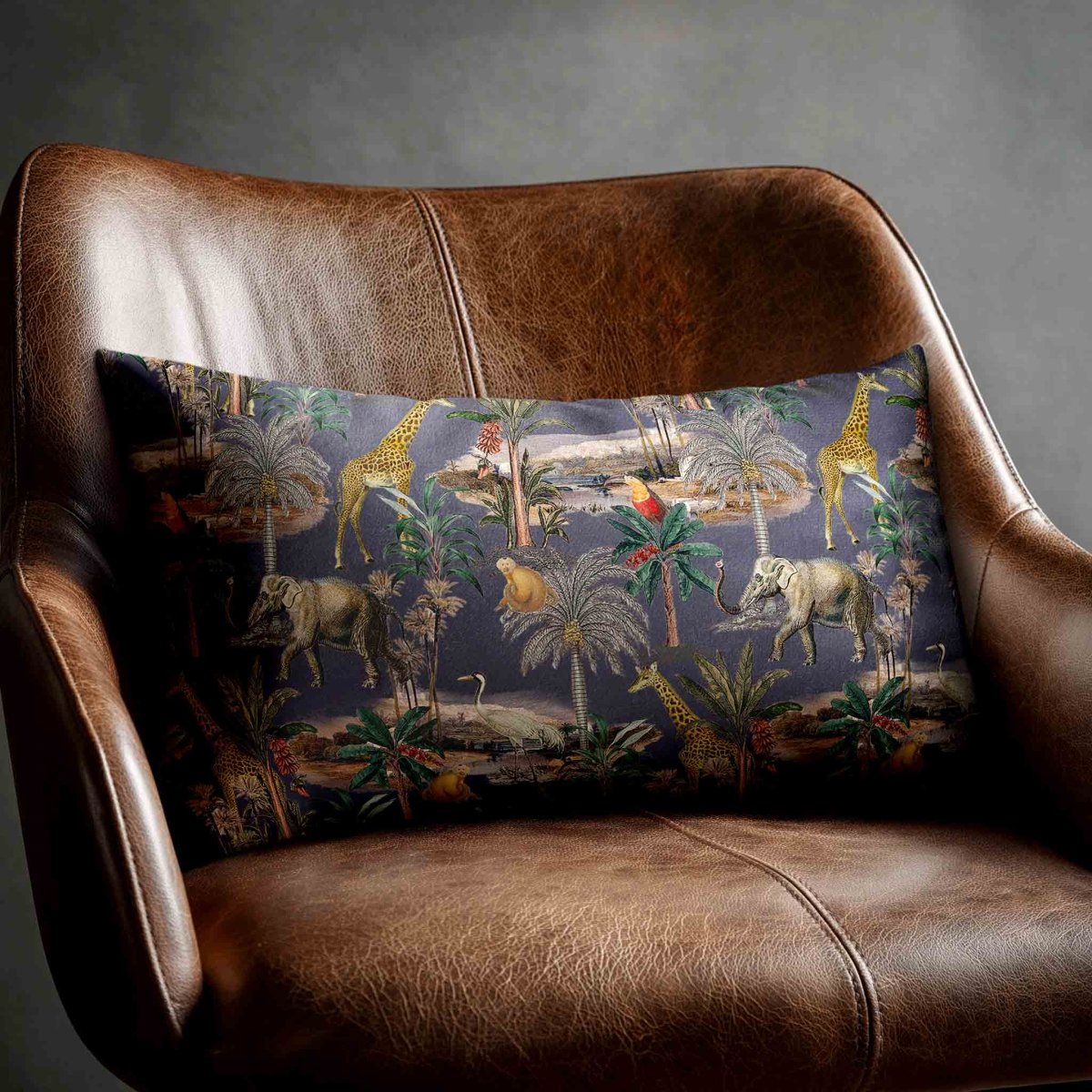 Safari Voyage | Sustainable Velvet Rectangle Cushion - Graphite 50 x 30 cm Standard by Izabela Peters