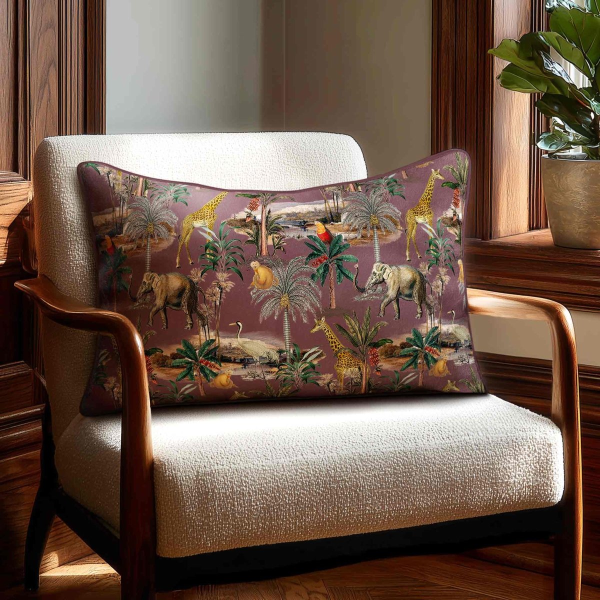 Safari Voyage | Sustainable Velvet Rectangle Cushion - Italian Grape 50 x 30 cm Standard by Izabela Peters