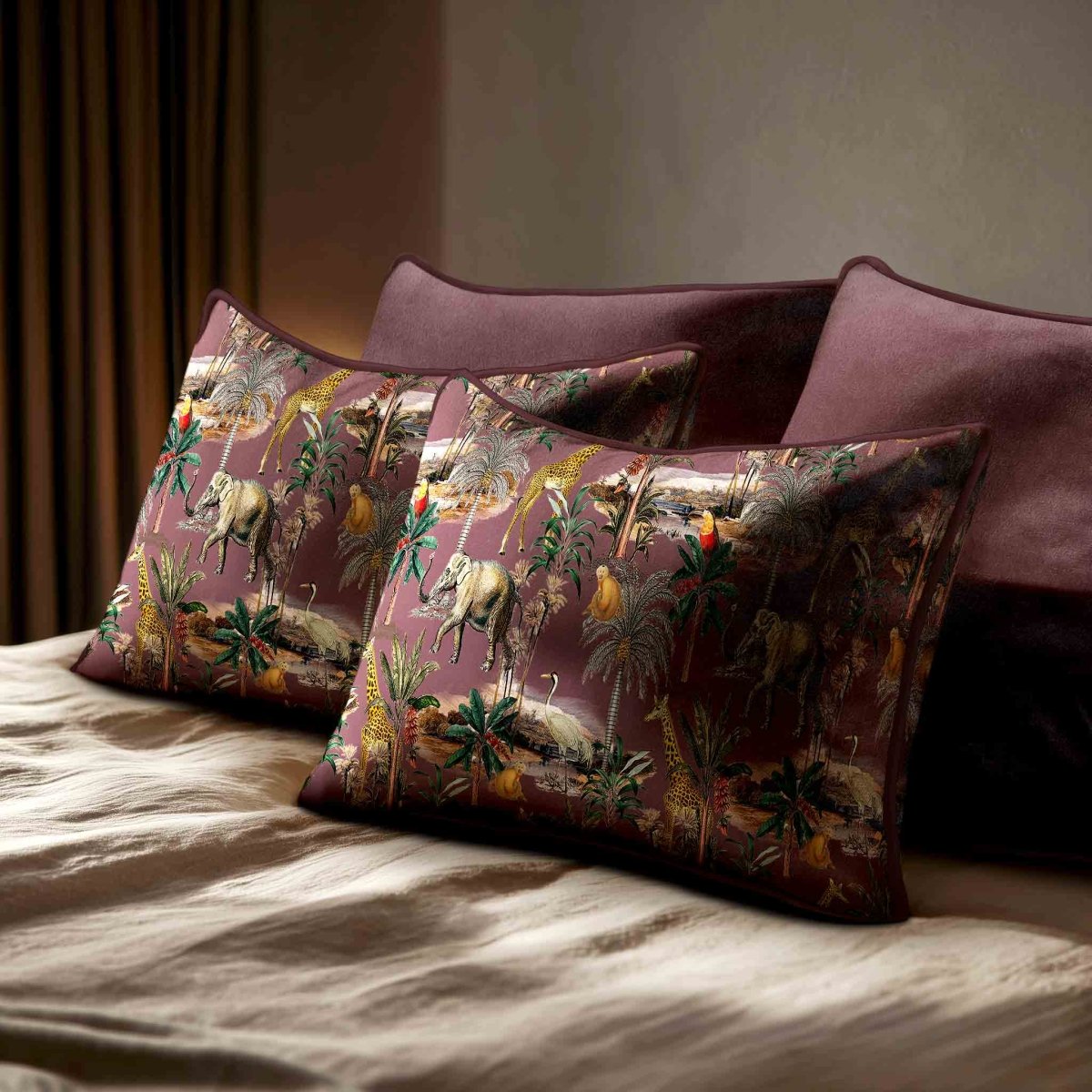 Safari Voyage | Sustainable Velvet Rectangle Cushion - Italian Grape 50 x 30 cm Standard by Izabela Peters