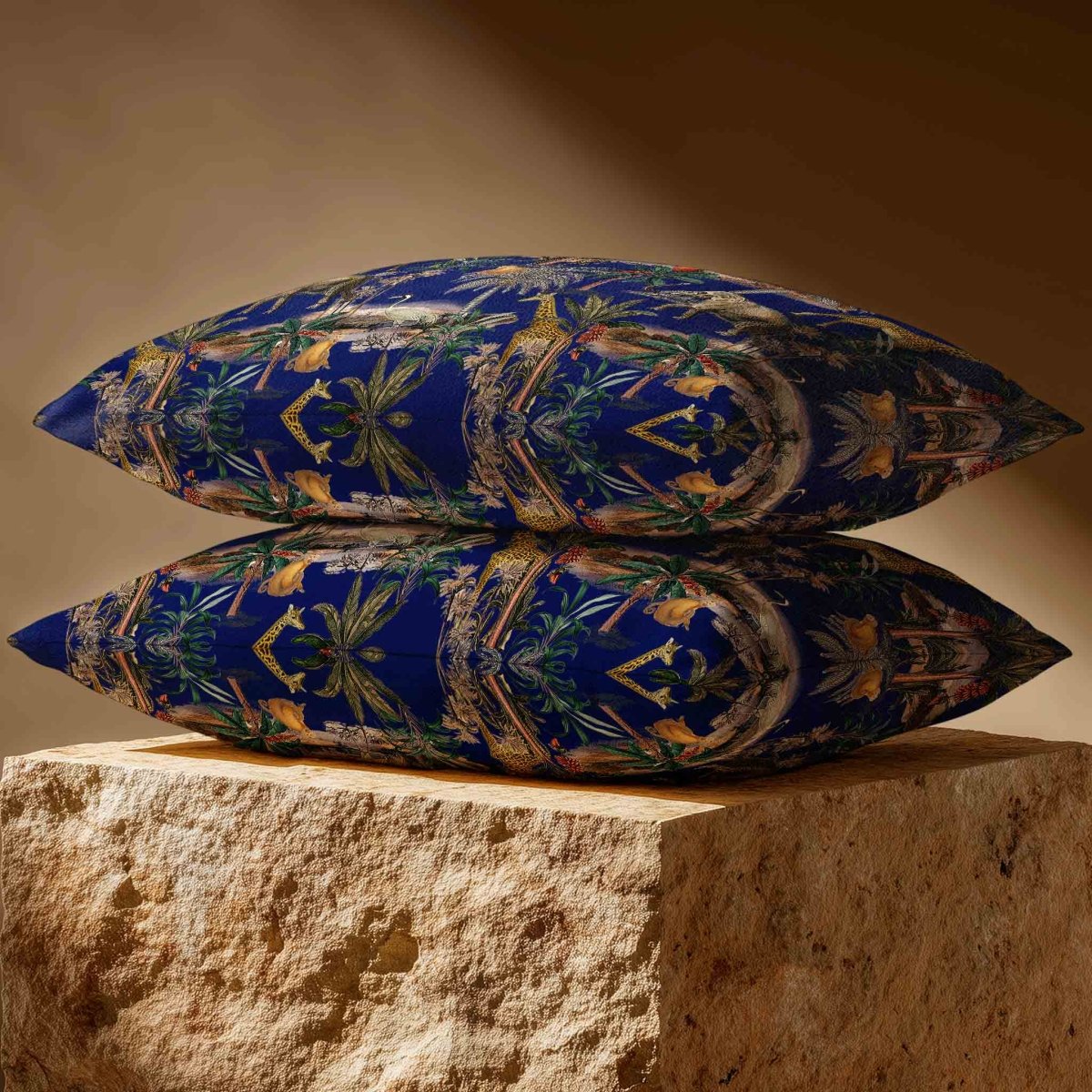 Safari Voyage | Sustainable Velvet Rectangle Cushion - Midnight 50 x 30 cm Standard by Izabela Peters