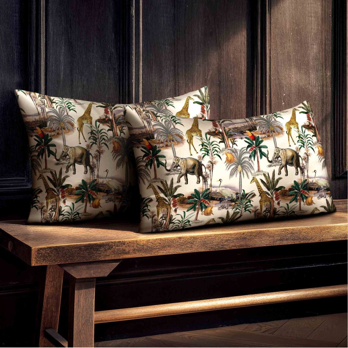 Safari Voyage | Sustainable Velvet Rectangle Cushion - Ivory Cream 50 x 30 cm Standard by Izabela Peters
