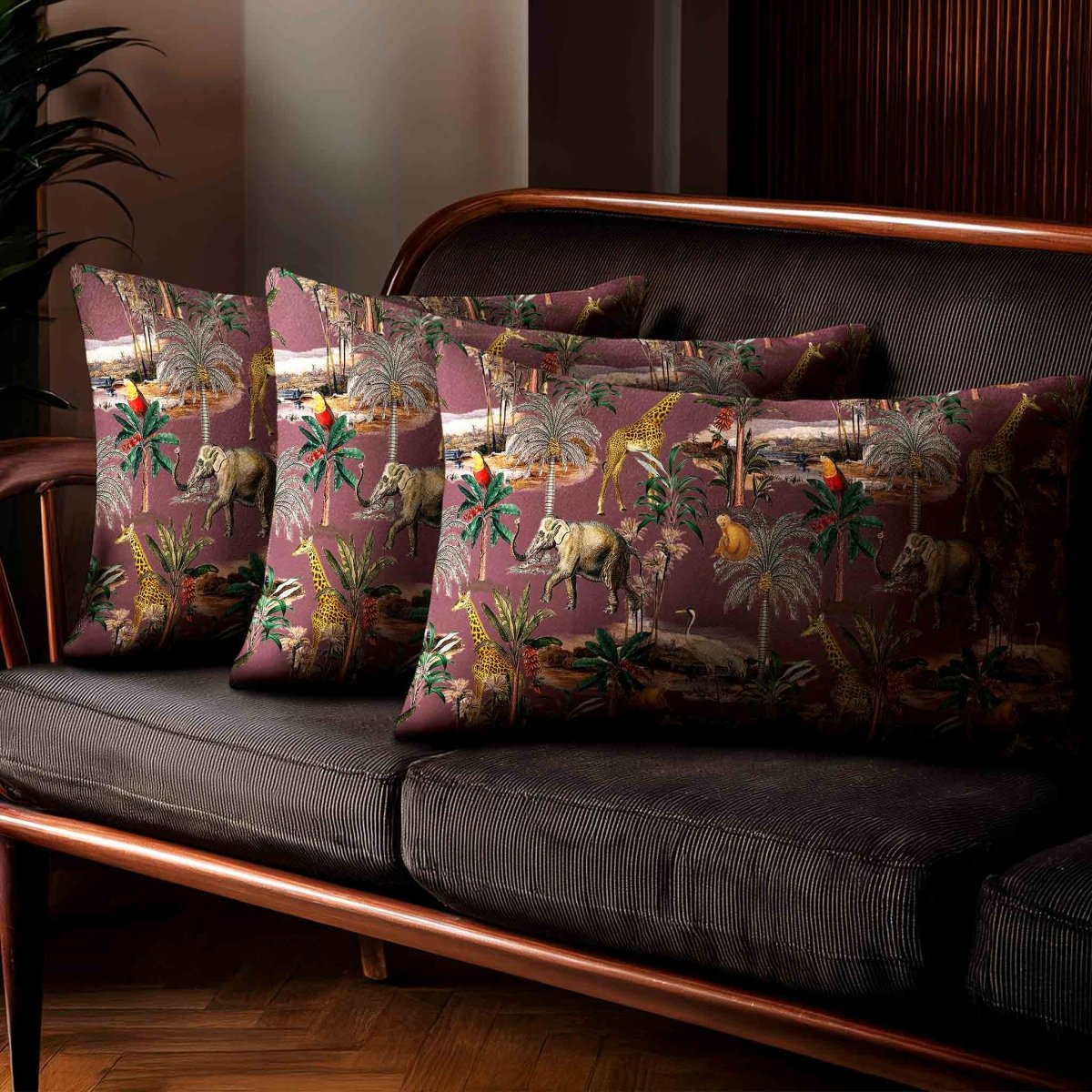 Safari Voyage | Sustainable Velvet Rectangle Cushion - Italian Grape 50 x 30 cm Standard by Izabela Peters