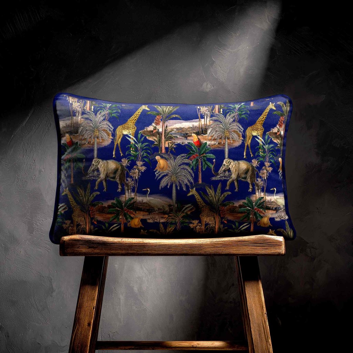 Safari Voyage | Sustainable Velvet Rectangle Cushion - Midnight 50 x 30 cm Standard by Izabela Peters