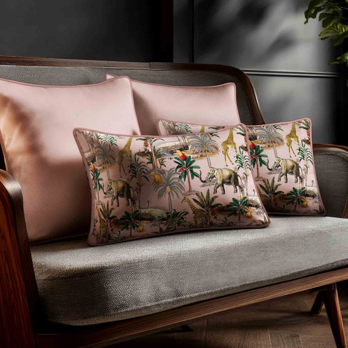 Safari Voyage | Sustainable Velvet Rectangle Cushion - Rosewater 50 x 30 cm Standard by Izabela Peters