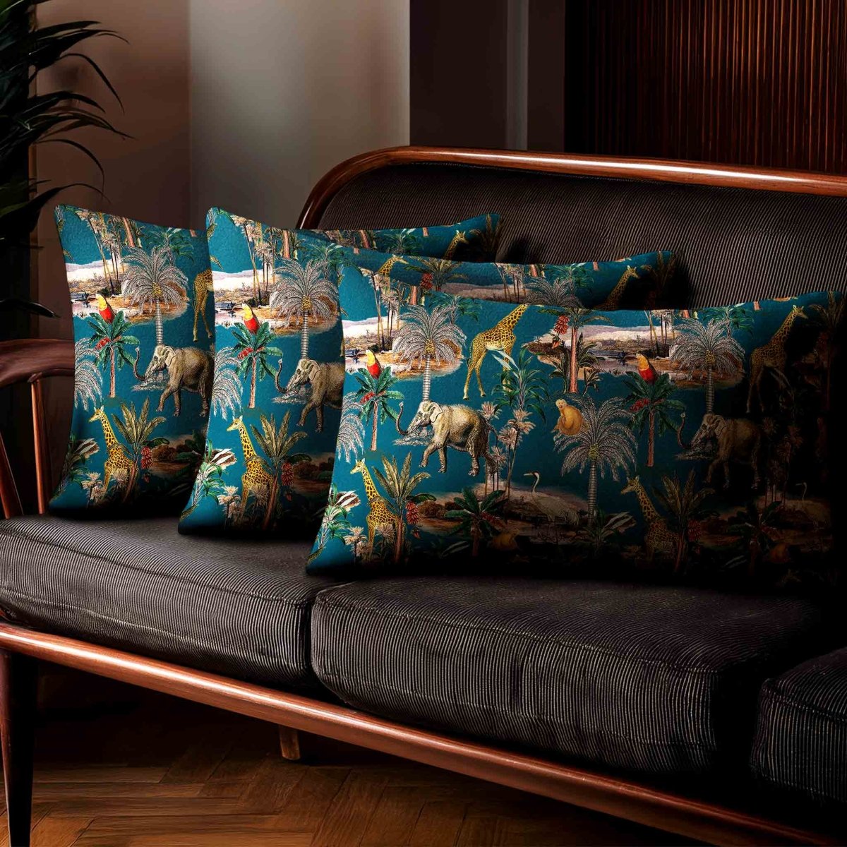 Safari Voyage | Sustainable Velvet Rectangle Cushion - Teal 50 x 30 cm Standard by Izabela Peters