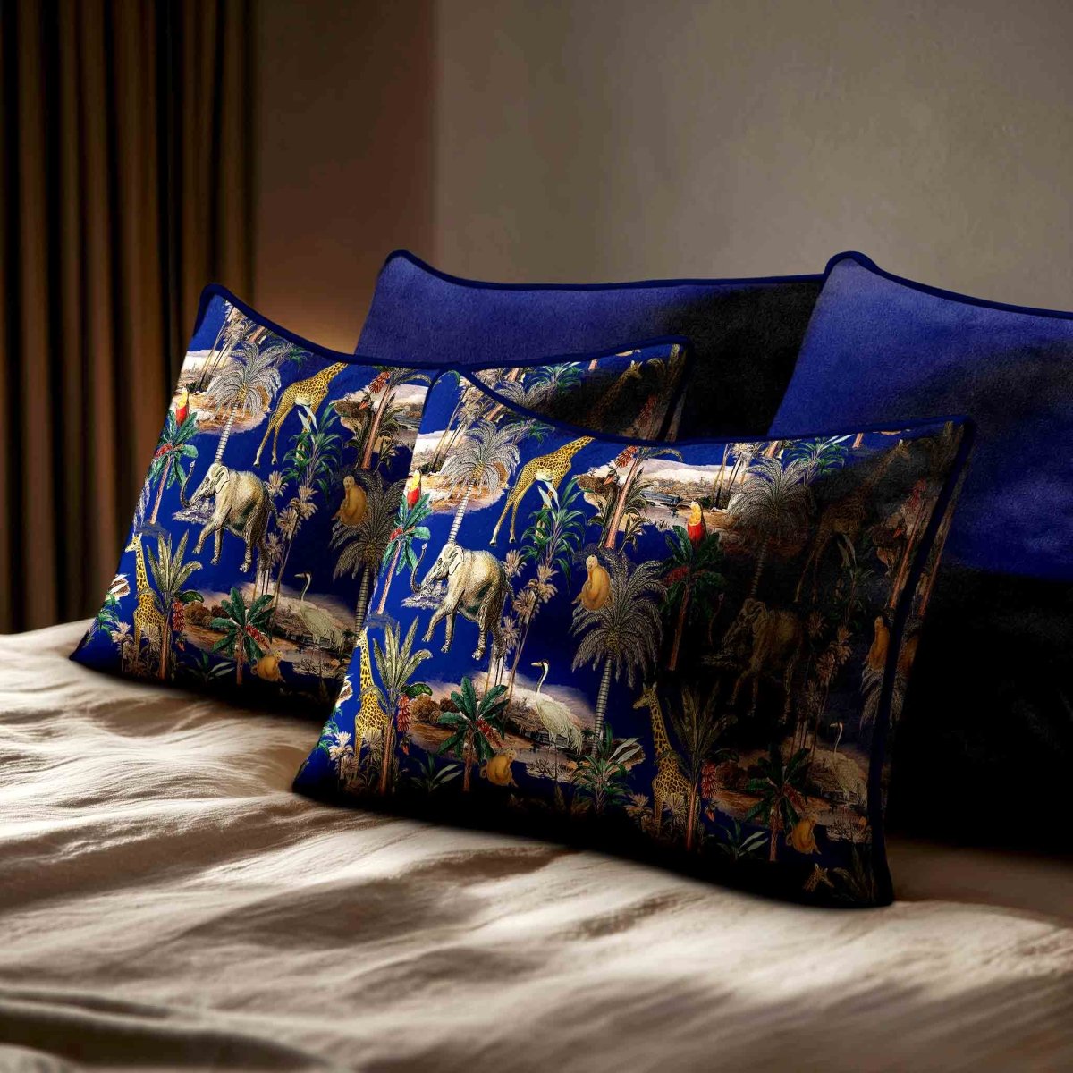 Safari Voyage | Sustainable Velvet Rectangle Cushion - Midnight 50 x 30 cm Standard by Izabela Peters