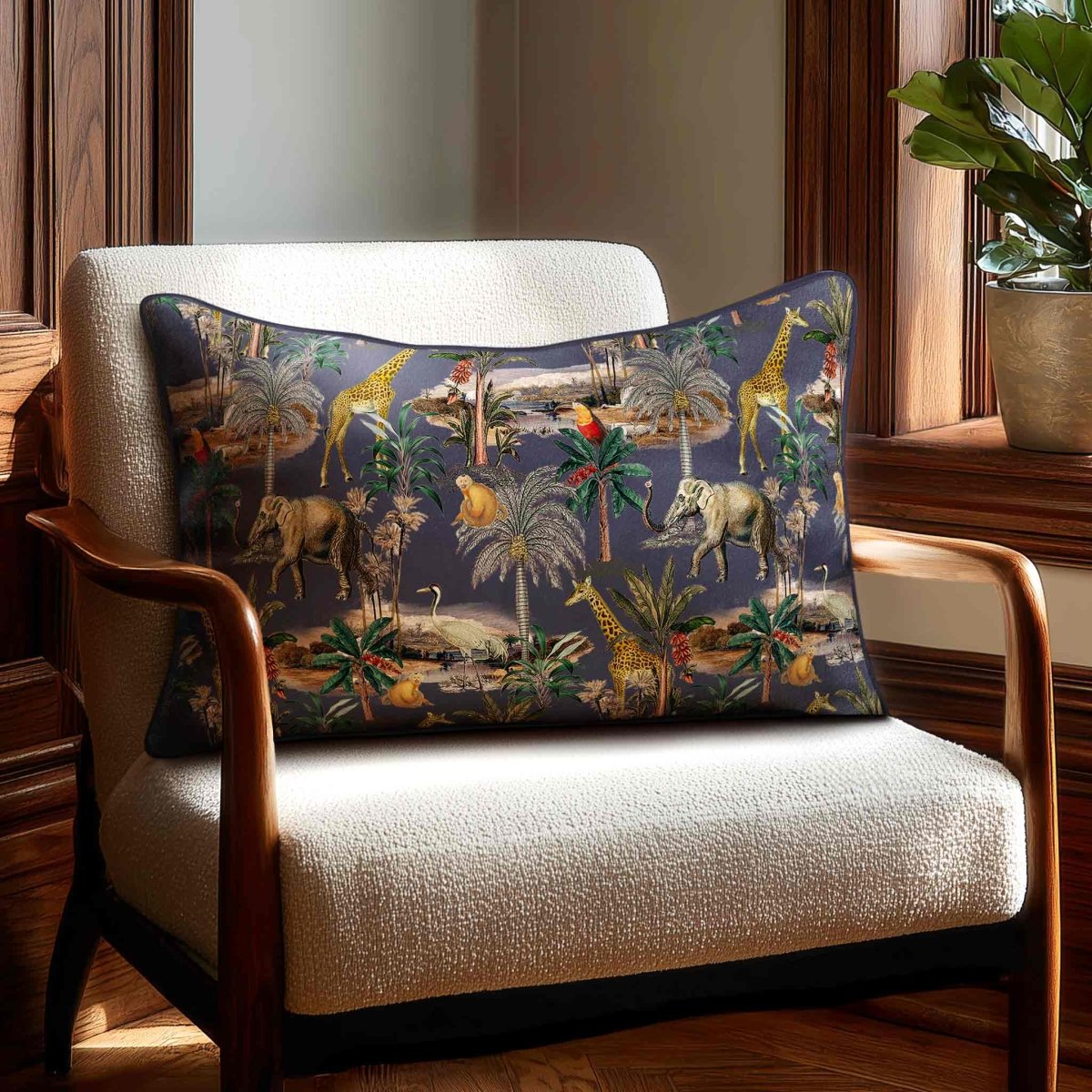 Safari Voyage | Sustainable Velvet Rectangle Cushion - Graphite 50 x 30 cm Standard by Izabela Peters