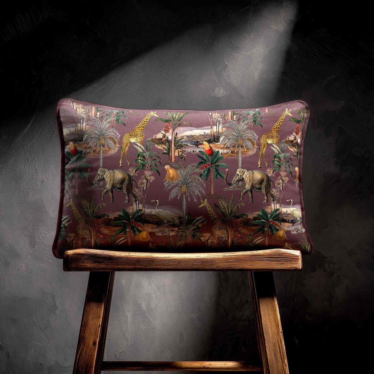 Safari Voyage | Sustainable Velvet Rectangle Cushion - Italian Grape 50 x 30 cm Standard by Izabela Peters