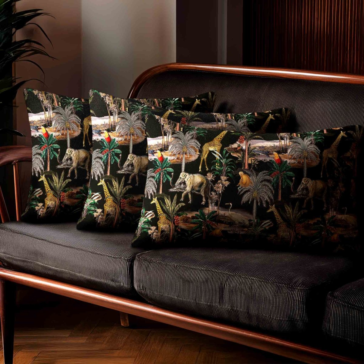 Safari Voyage | Sustainable Velvet Rectangle Cushion - Charcoal 50 x 30 cm Standard by Izabela Peters