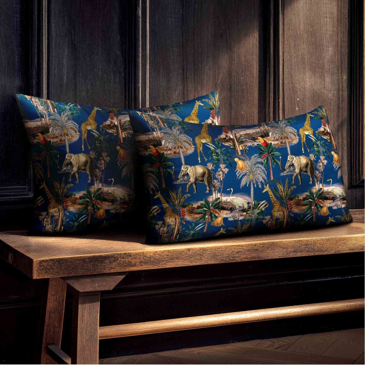 Safari Voyage | Sustainable Velvet Rectangle Cushion - Estate Blue 50 x 30 cm Standard by Izabela Peters