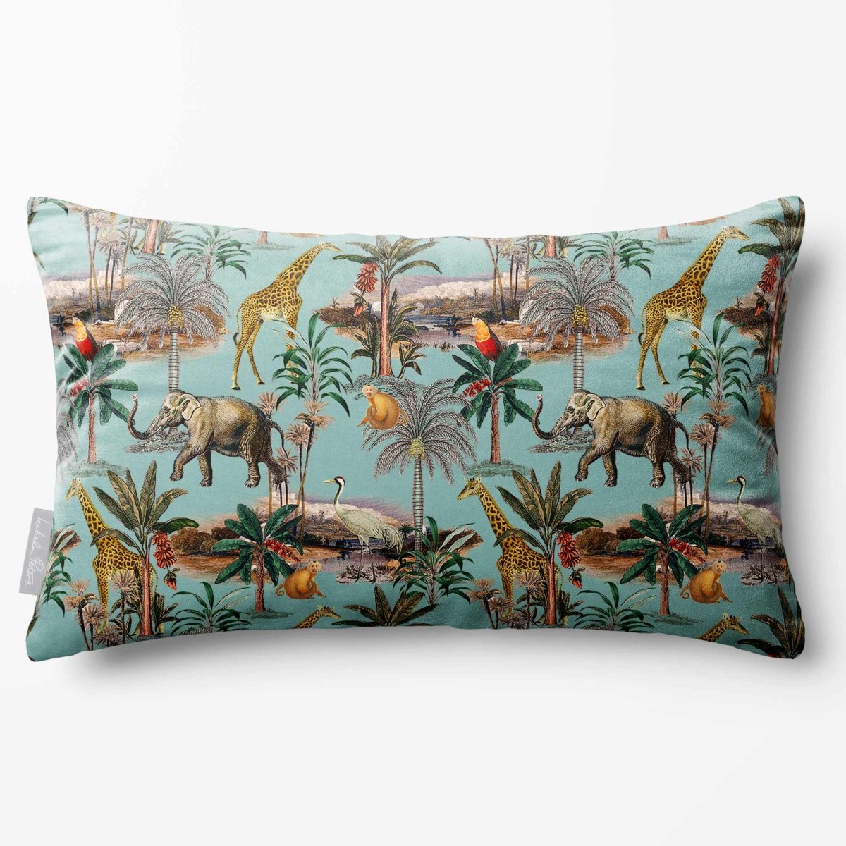 Safari Voyage | Sustainable Velvet Rectangle Cushion - Blue Surf 50 x 30 cm Standard by Izabela Peters
