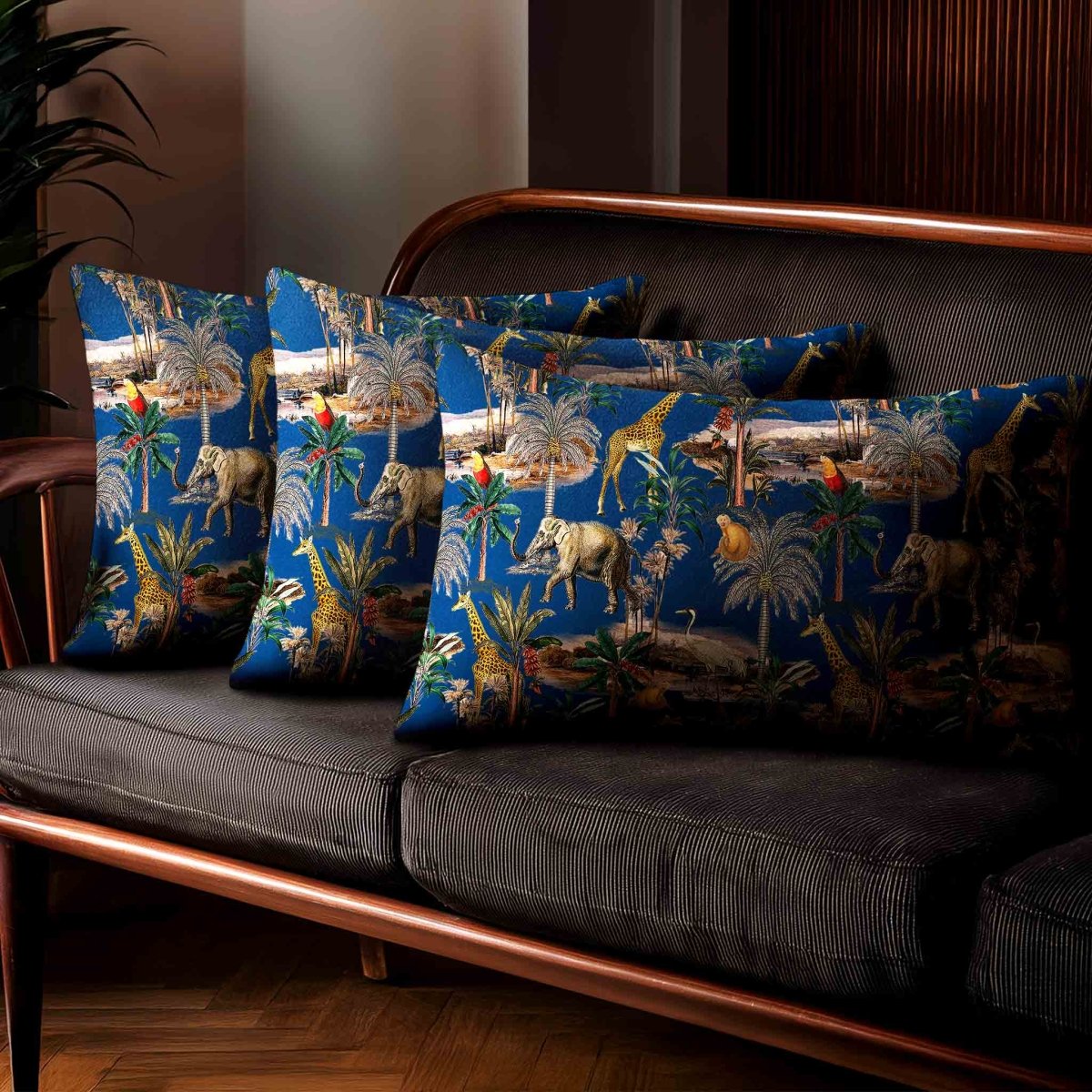 Safari Voyage | Sustainable Velvet Rectangle Cushion - Estate Blue 50 x 30 cm Standard by Izabela Peters