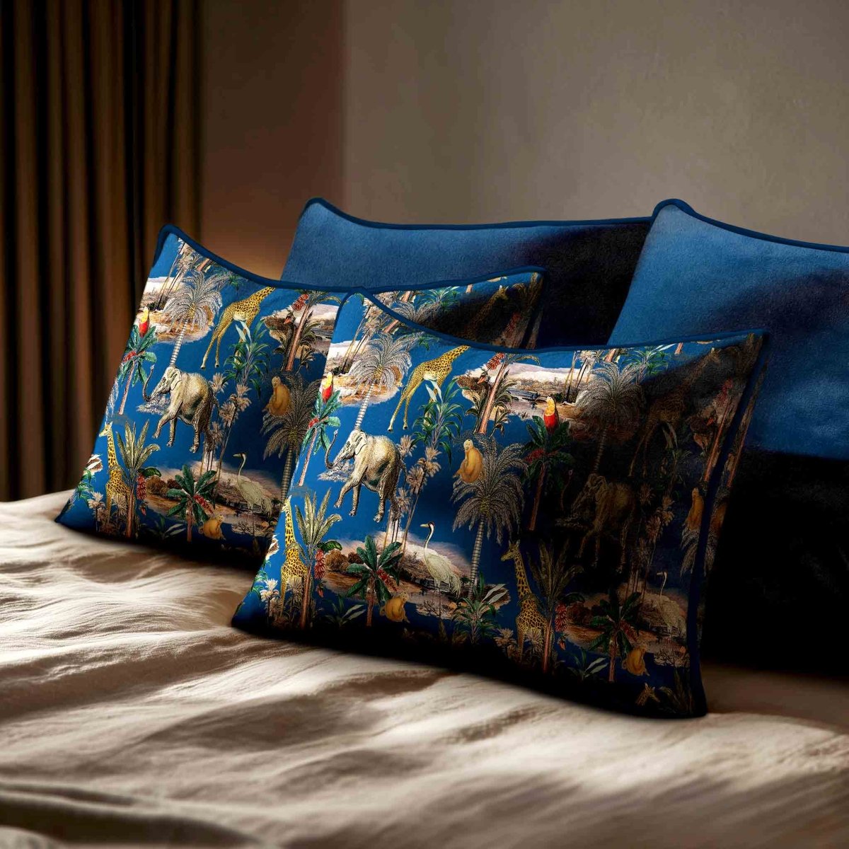 Safari Voyage | Sustainable Velvet Rectangle Cushion - Estate Blue 50 x 30 cm Standard by Izabela Peters