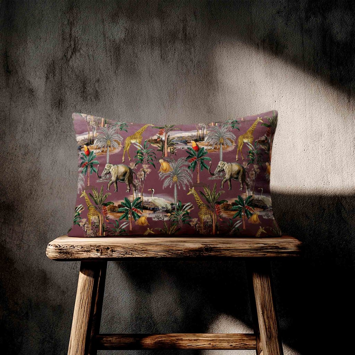 Safari Voyage | Sustainable Velvet Rectangle Cushion - Italian Grape 50 x 30 cm Standard by Izabela Peters
