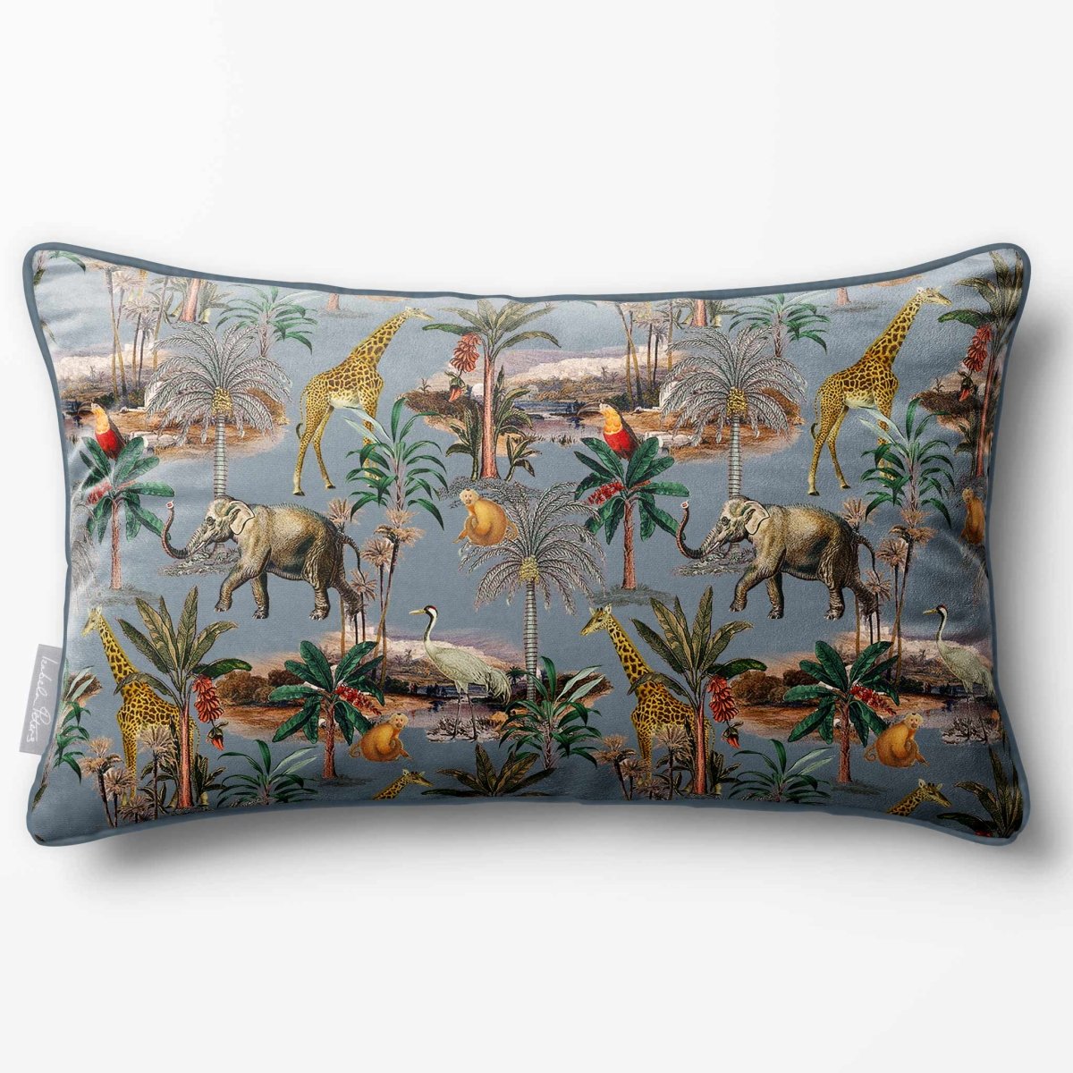 Safari Voyage | Sustainable Velvet Rectangle Cushion - French Grey 50 x 30 cm Piped by Izabela Peters