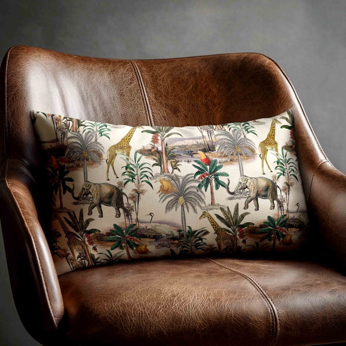 Safari Voyage | Sustainable Velvet Rectangle Cushion - Ivory Cream 50 x 30 cm Standard by Izabela Peters