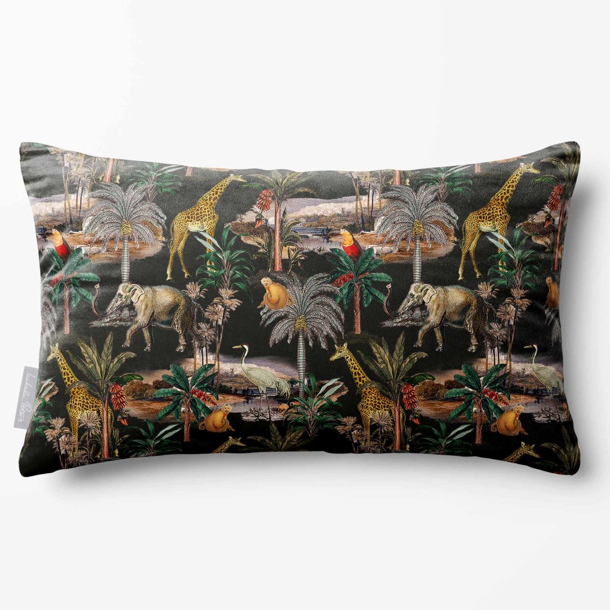 Safari Voyage | Sustainable Velvet Rectangle Cushion - Charcoal 50 x 30 cm Standard by Izabela Peters