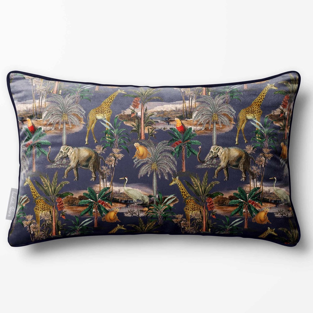 Safari Voyage | Sustainable Velvet Rectangle Cushion - Graphite 50 x 30 cm Piped by Izabela Peters