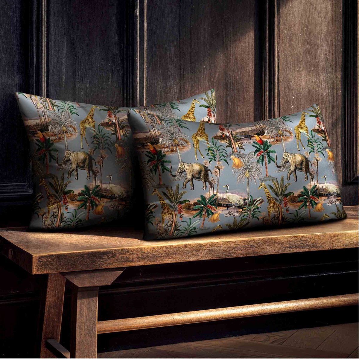 Safari Voyage | Sustainable Velvet Rectangle Cushion - French Grey 50 x 30 cm Standard by Izabela Peters