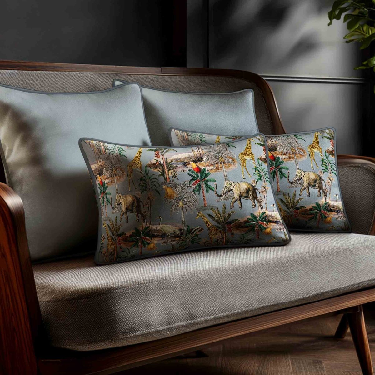 Safari Voyage | Sustainable Velvet Rectangle Cushion - French Grey 50 x 30 cm Standard by Izabela Peters