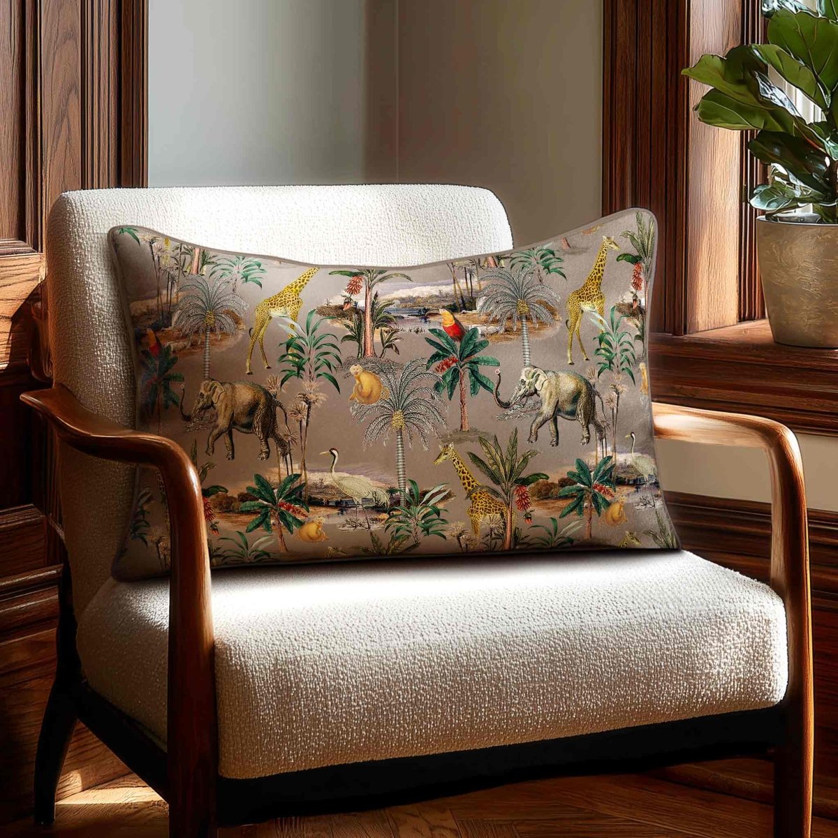 Safari Voyage | Sustainable Velvet Rectangle Cushion - Dovedale Stone 50 x 30 cm Standard by Izabela Peters