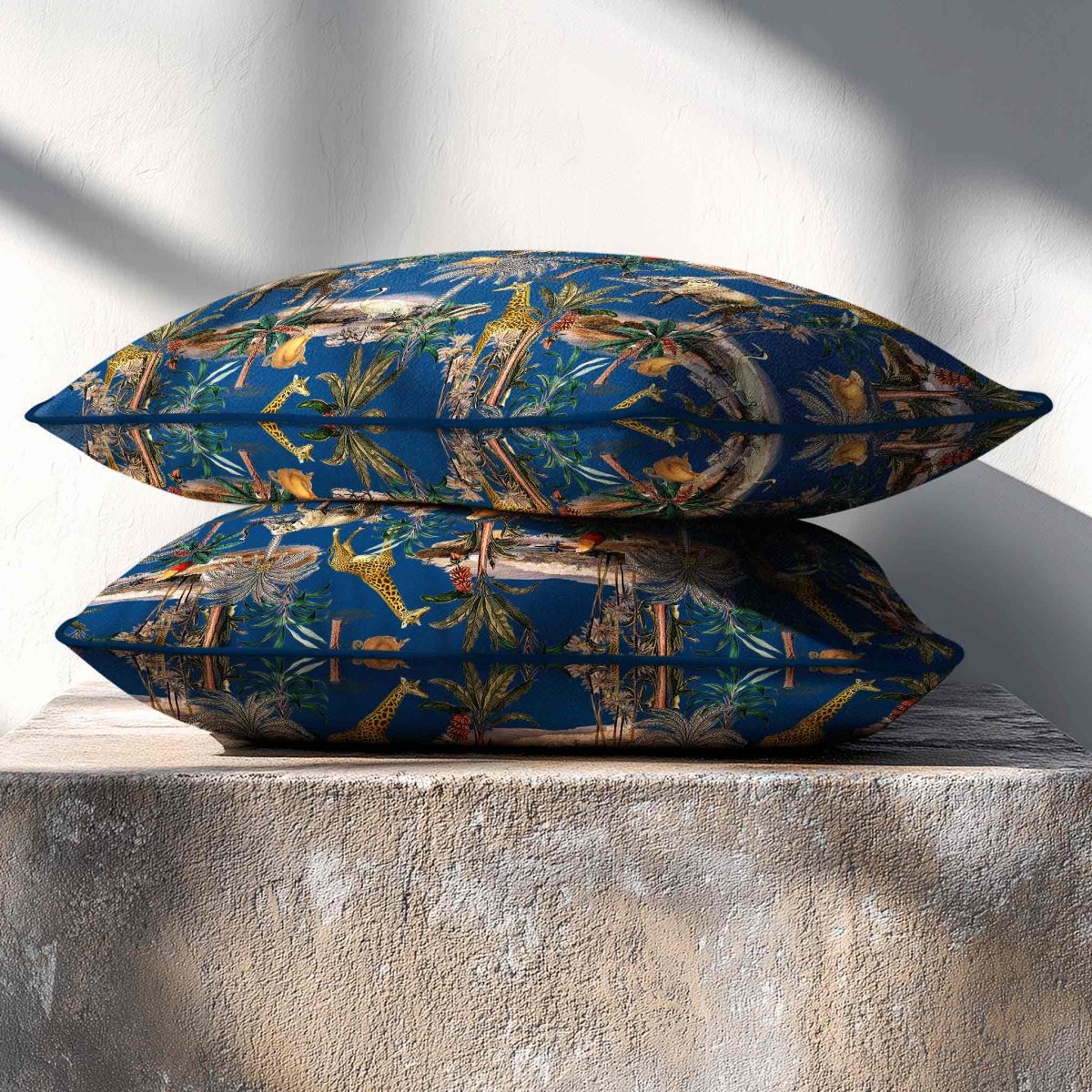 Safari Voyage | Sustainable Velvet Rectangle Cushion - Estate Blue 50 x 30 cm Standard by Izabela Peters