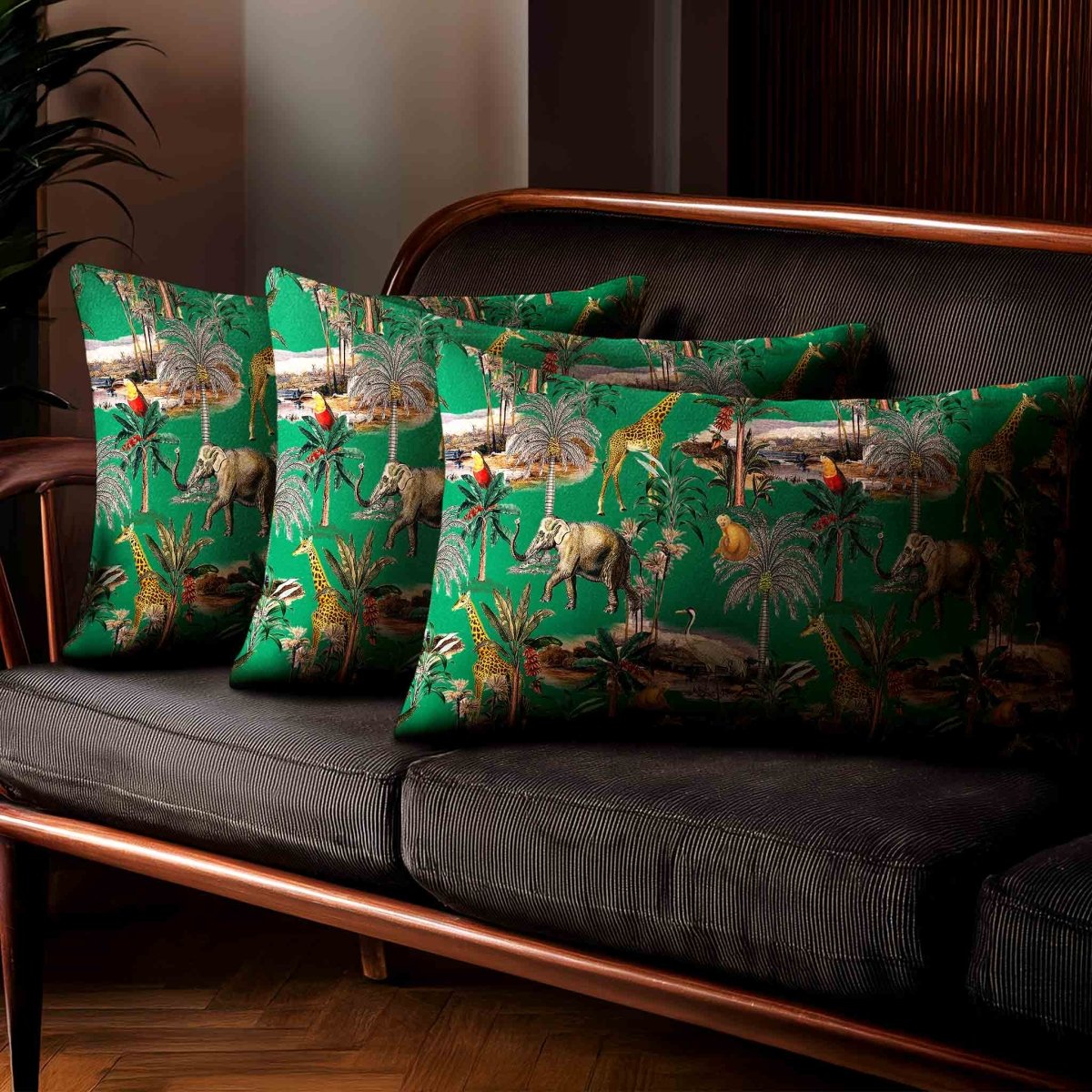 Safari Voyage | Sustainable Velvet Rectangle Cushion - Emerald Green 50 x 30 cm Standard by Izabela Peters