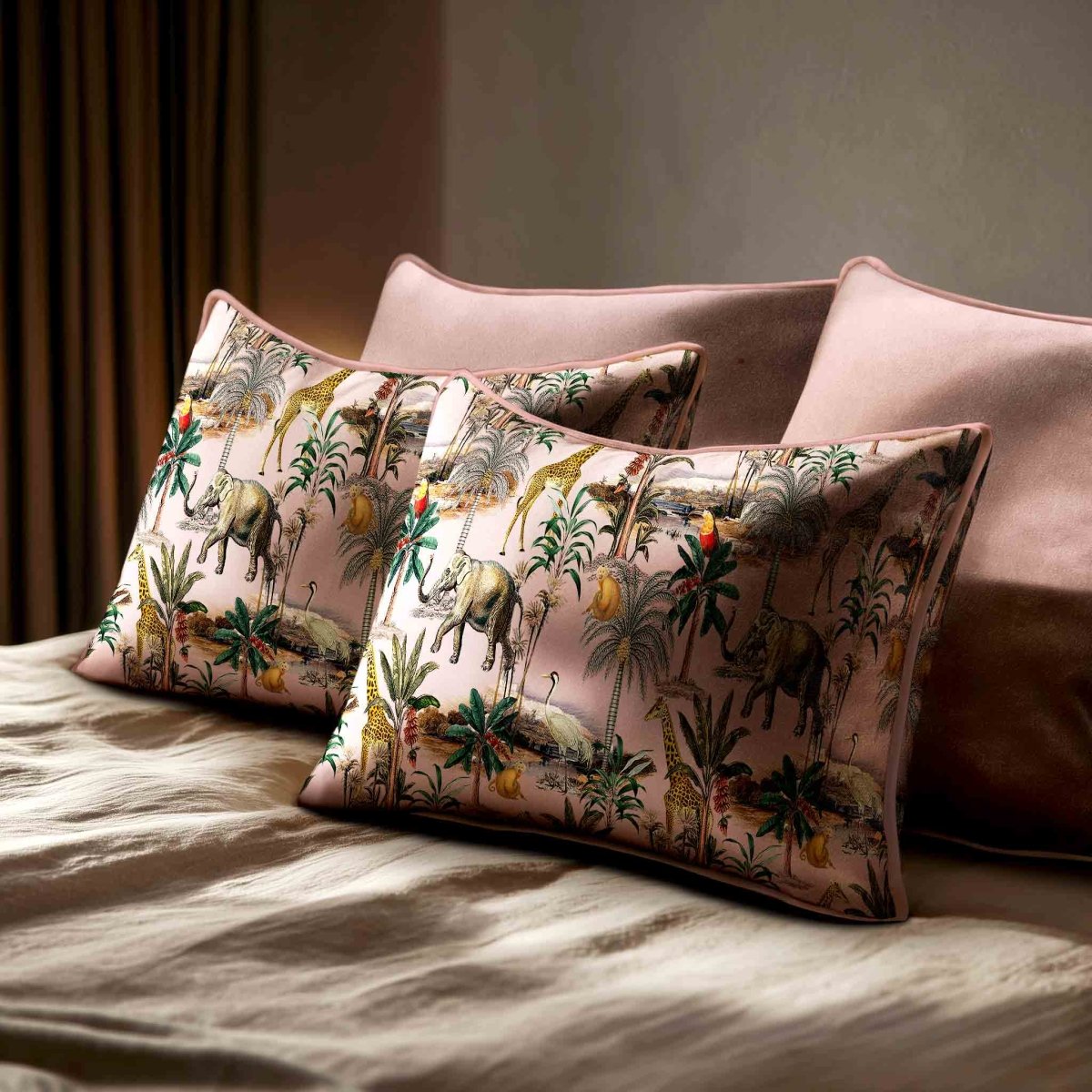 Safari Voyage | Sustainable Velvet Rectangle Cushion - Rosewater 50 x 30 cm Standard by Izabela Peters