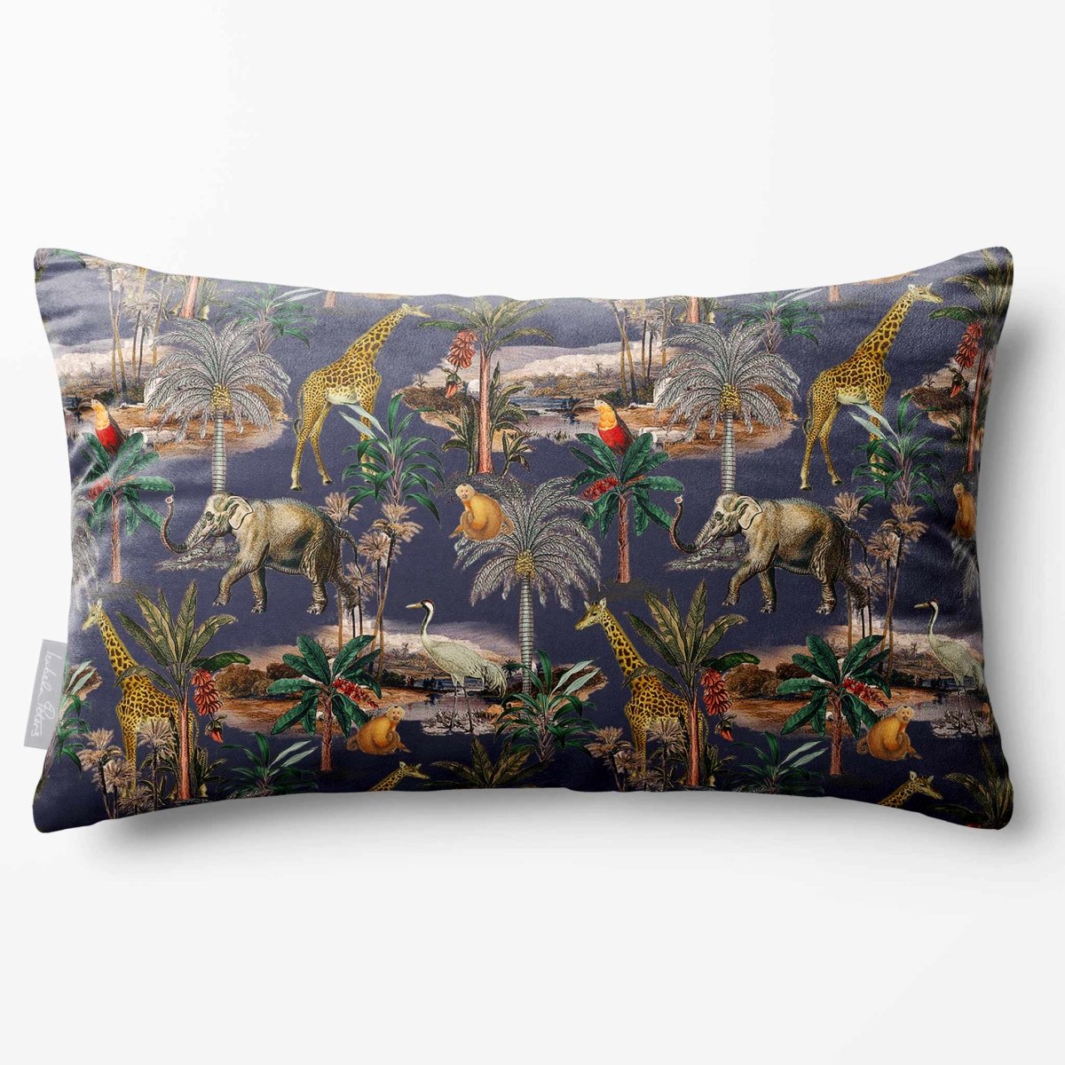 Safari Voyage | Sustainable Velvet Rectangle Cushion - Graphite 50 x 30 cm Standard by Izabela Peters