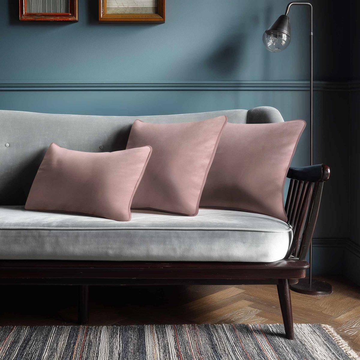 Signature Colours with Piping | Sustainable Velvet Rectangle Cushion - Rosewater 50 x 30 cm by Izabela Peters