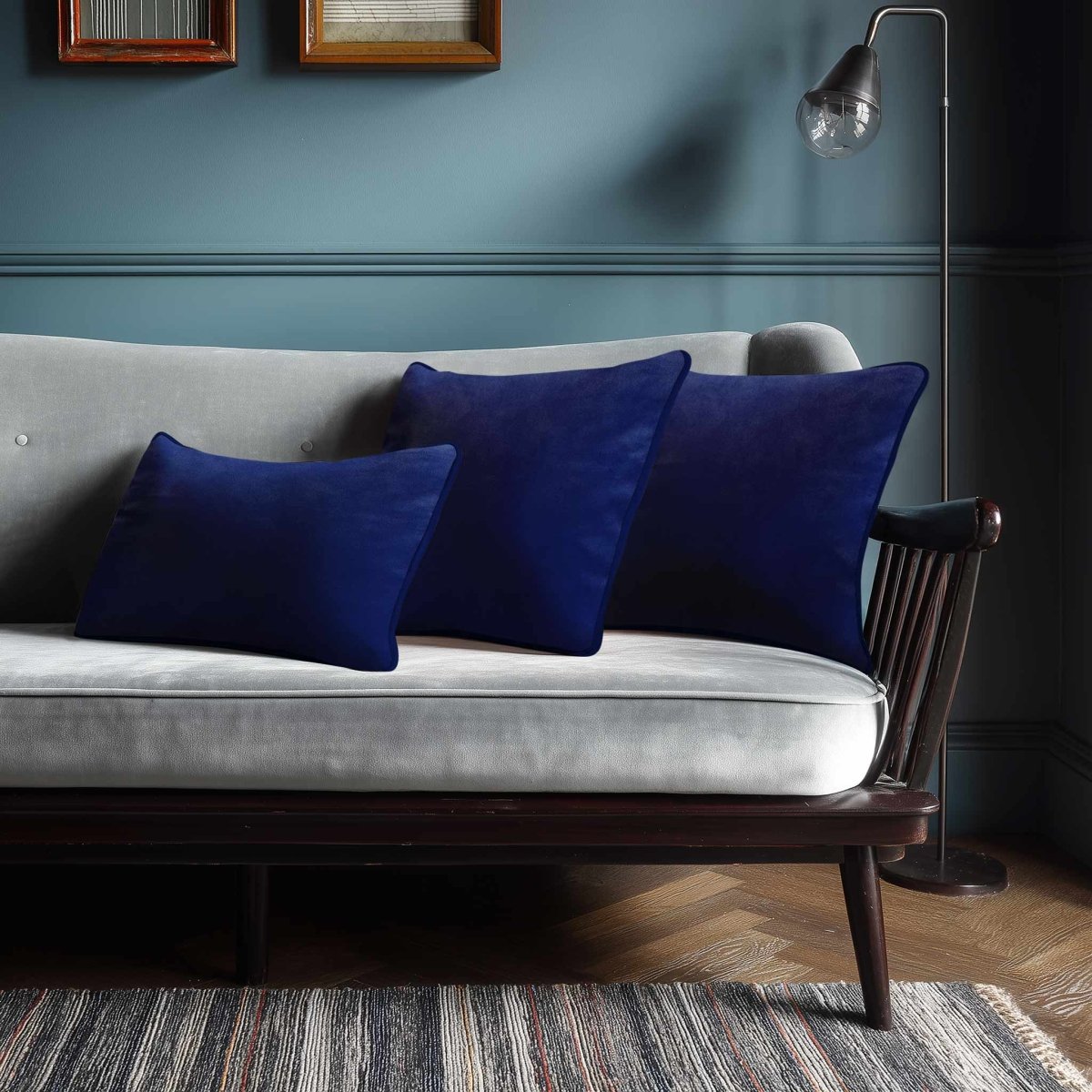 Signature Colours with Piping | Sustainable Velvet Rectangle Cushion - Midnight 50 x 30 cm by Izabela Peters