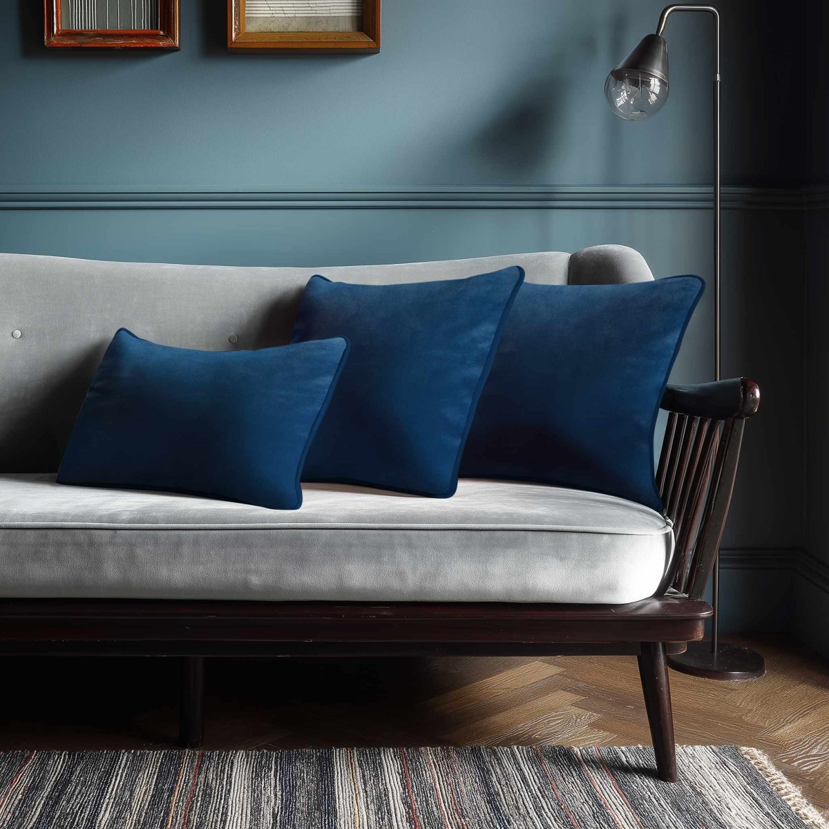 Signature Colours with Piping | Sustainable Velvet Rectangle Cushion - Estate Blue 50 x 30 cm by Izabela Peters
