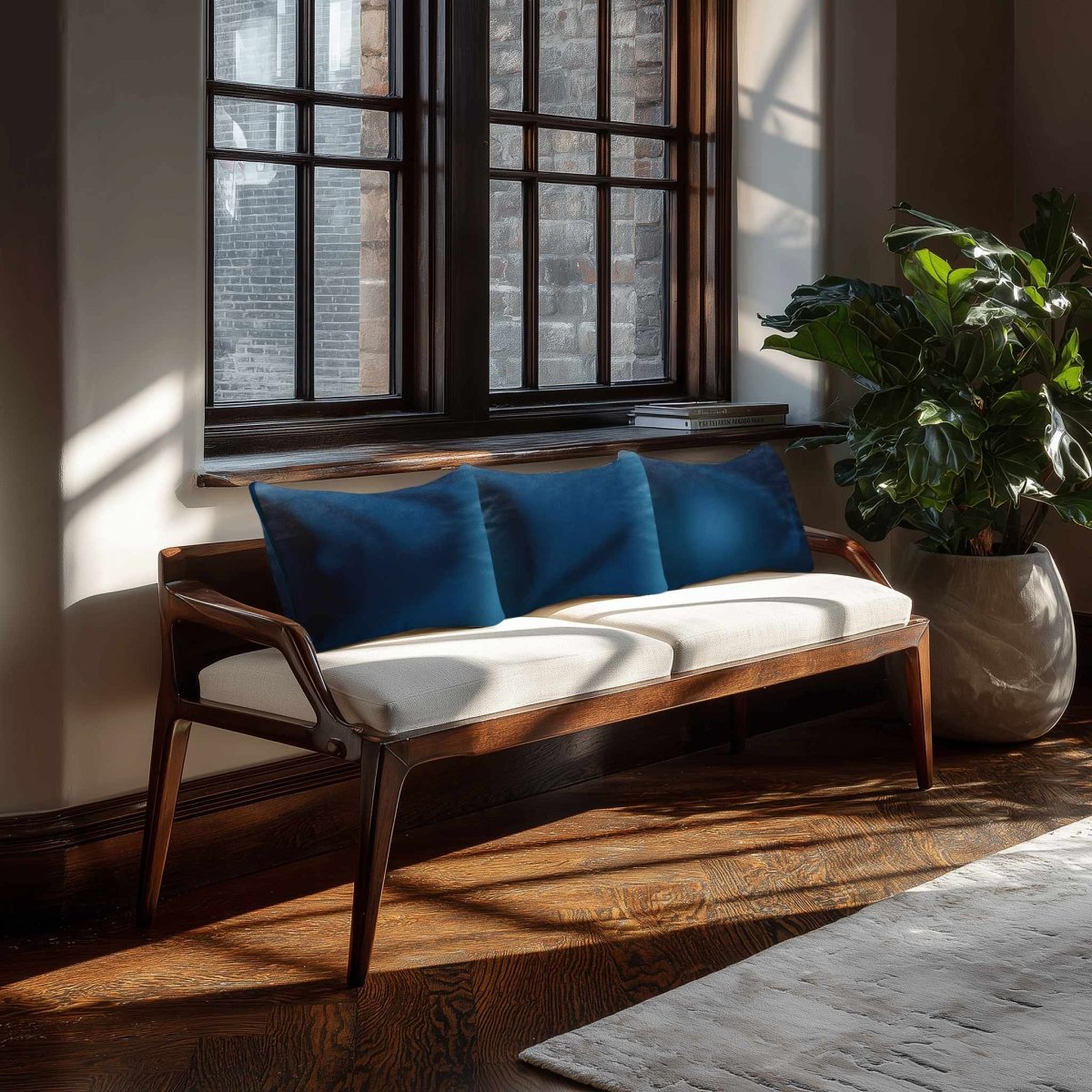 Signature Colours with Piping | Sustainable Velvet Rectangle Cushion - Estate Blue 50 x 30 cm by Izabela Peters