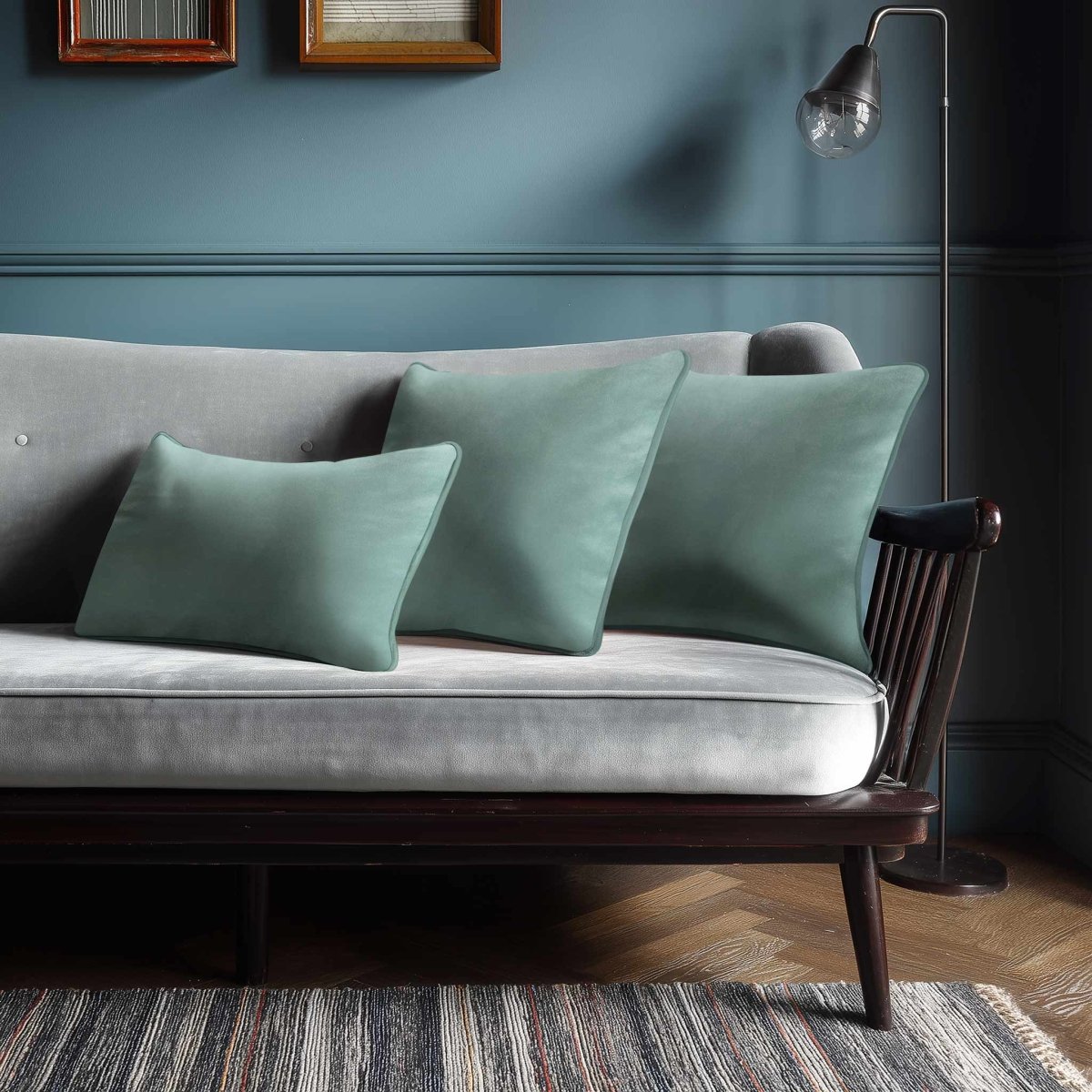 Signature Colours with Piping | Sustainable Velvet Rectangle Cushion - Blue Surf 50 x 30 cm by Izabela Peters