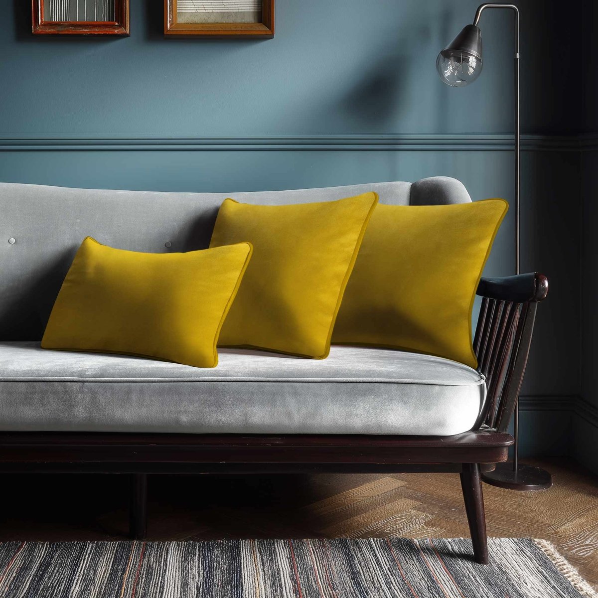 Signature Colours with Piping | Sustainable Velvet Rectangle Cushion - Mustard Ochre 50 x 30 cm by Izabela Peters
