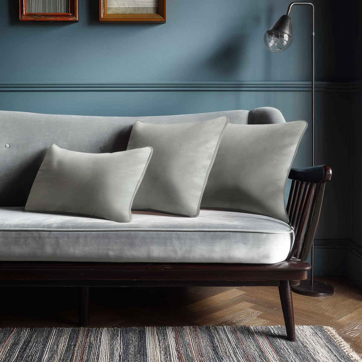 Signature Colours with Piping | Sustainable Velvet Rectangle Cushion - Storm Grey 50 x 30 cm by Izabela Peters