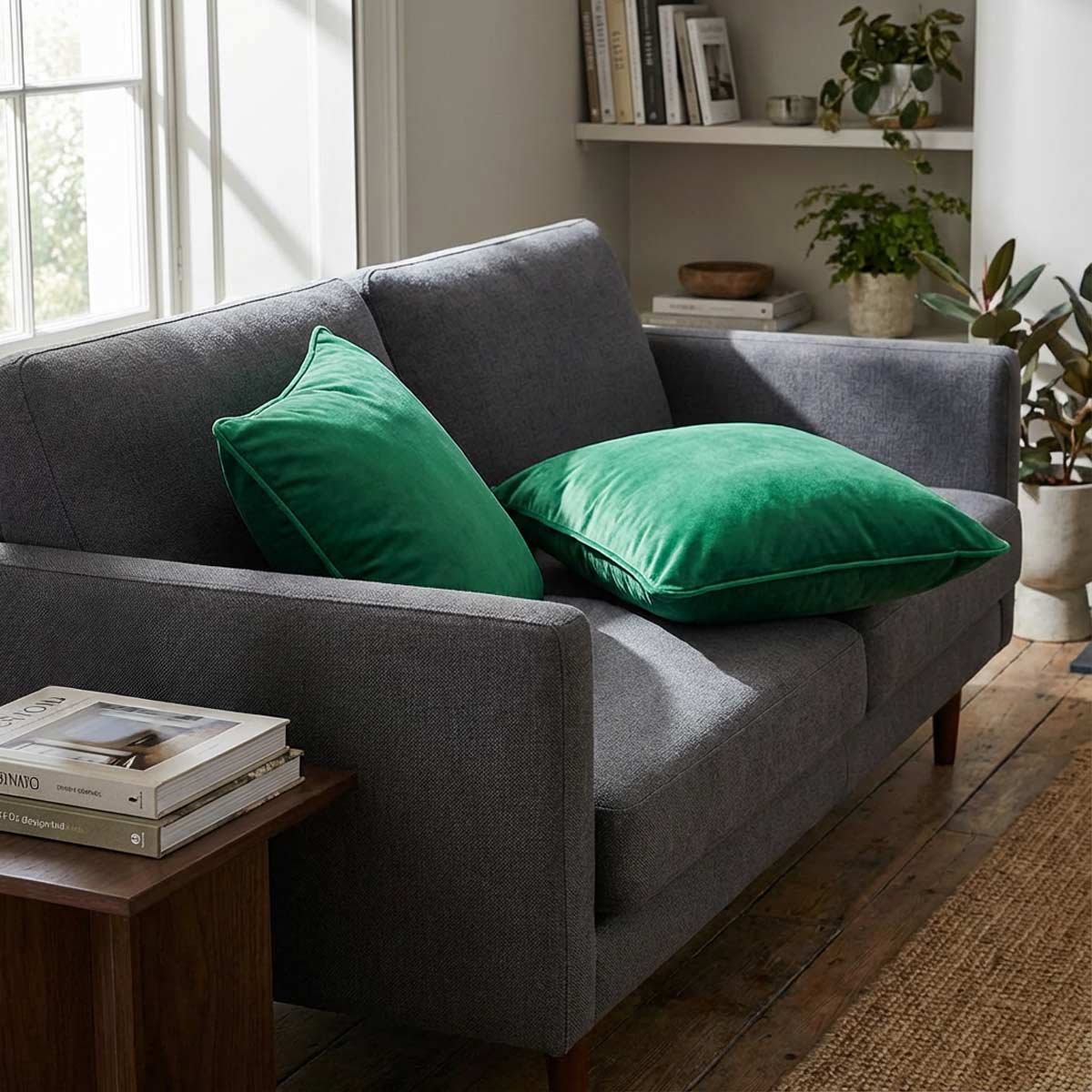 Signature Colourways | Sustainable Velvet Cushion - Emerald Green 40 x 40 cm Piped by Izabela Peters