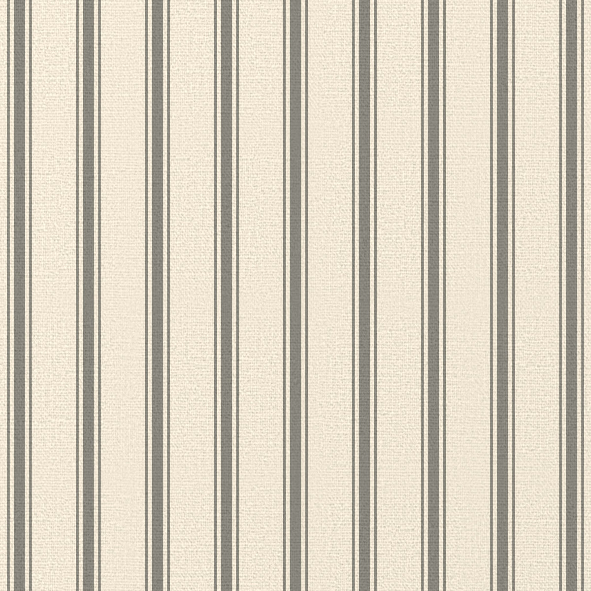Close-up of the Ticking Stripe Christmas napkin print in silver grey on ivory cotton, showing fine ticking stripes