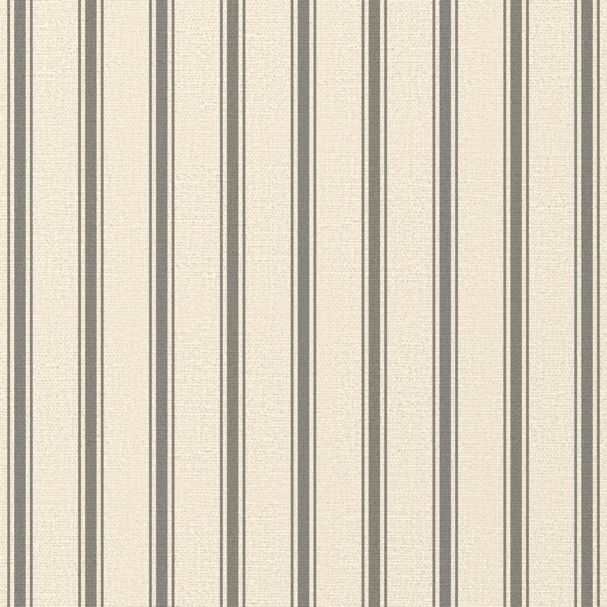 Close-up of the Ticking Stripe Christmas table runner print in silver grey on ivory cotton, showing fine ticking stripes