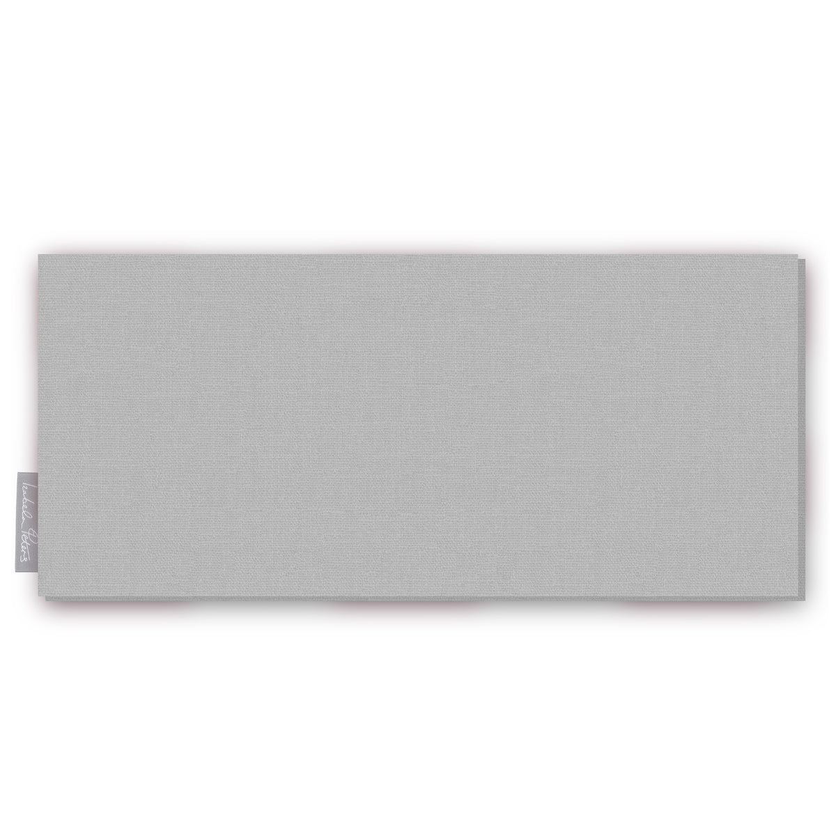 Plain silver cotton Christmas table runner folded on white