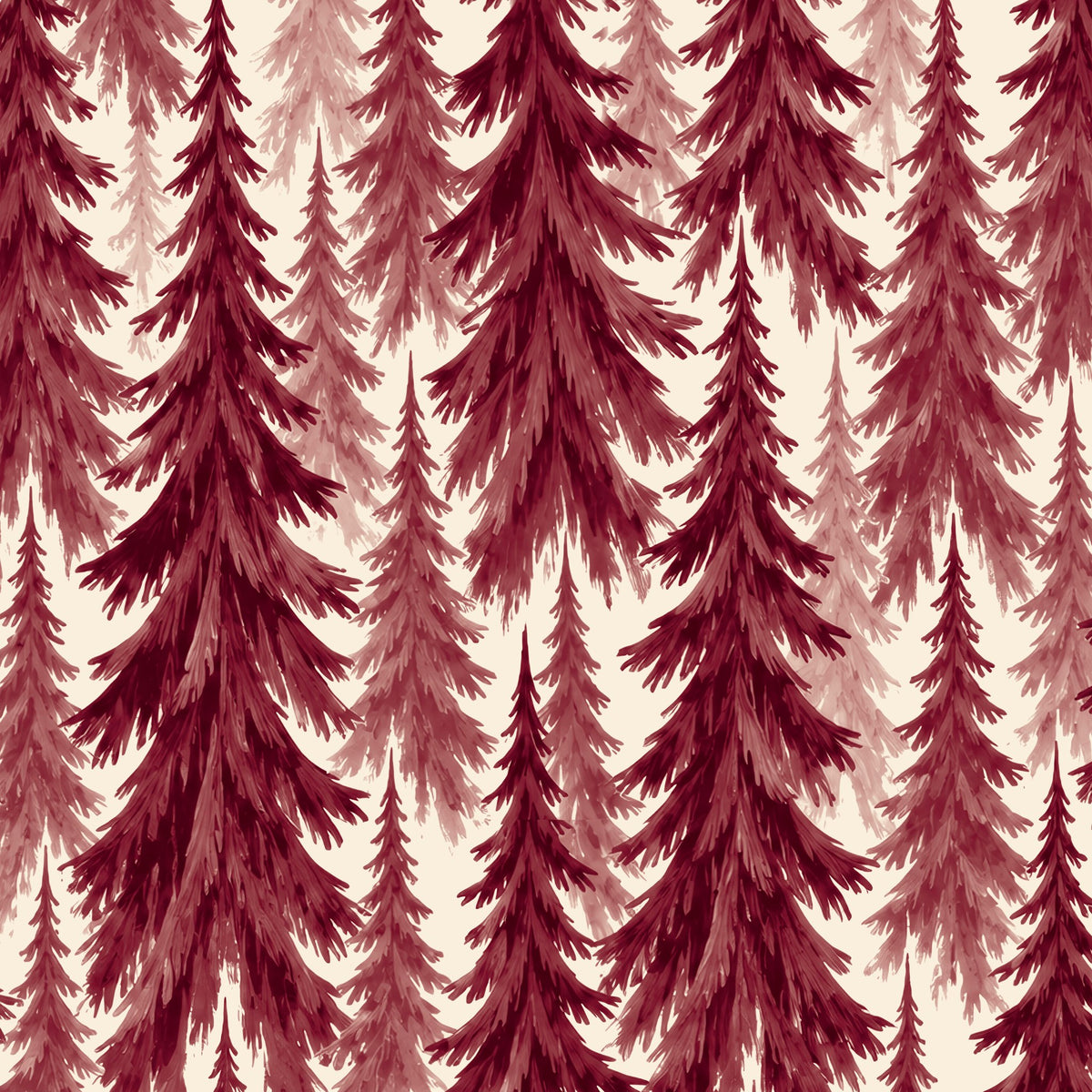 Spruce Stand Christmas napkin print in burgundy on ivory
