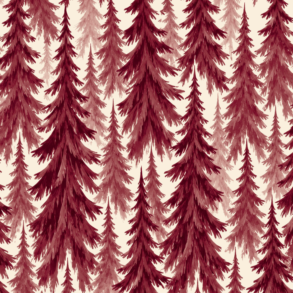 Spruce Stand Christmas tablecloth print in burgundy on ivory