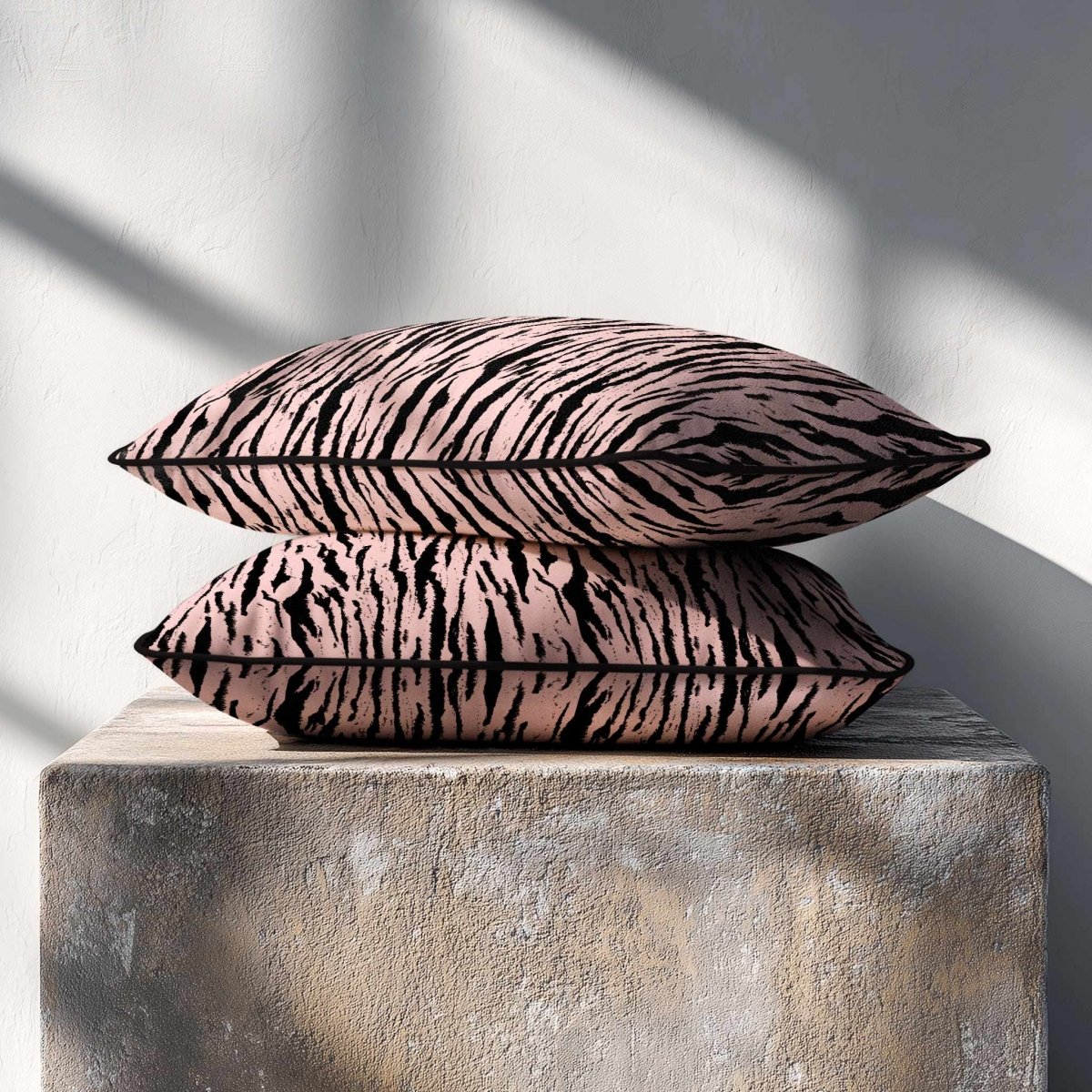 Tiger Print | Sustainable Velvet Rectangle Cushion - Rosewater 50 x 30 cm Piped by Izabela Peters