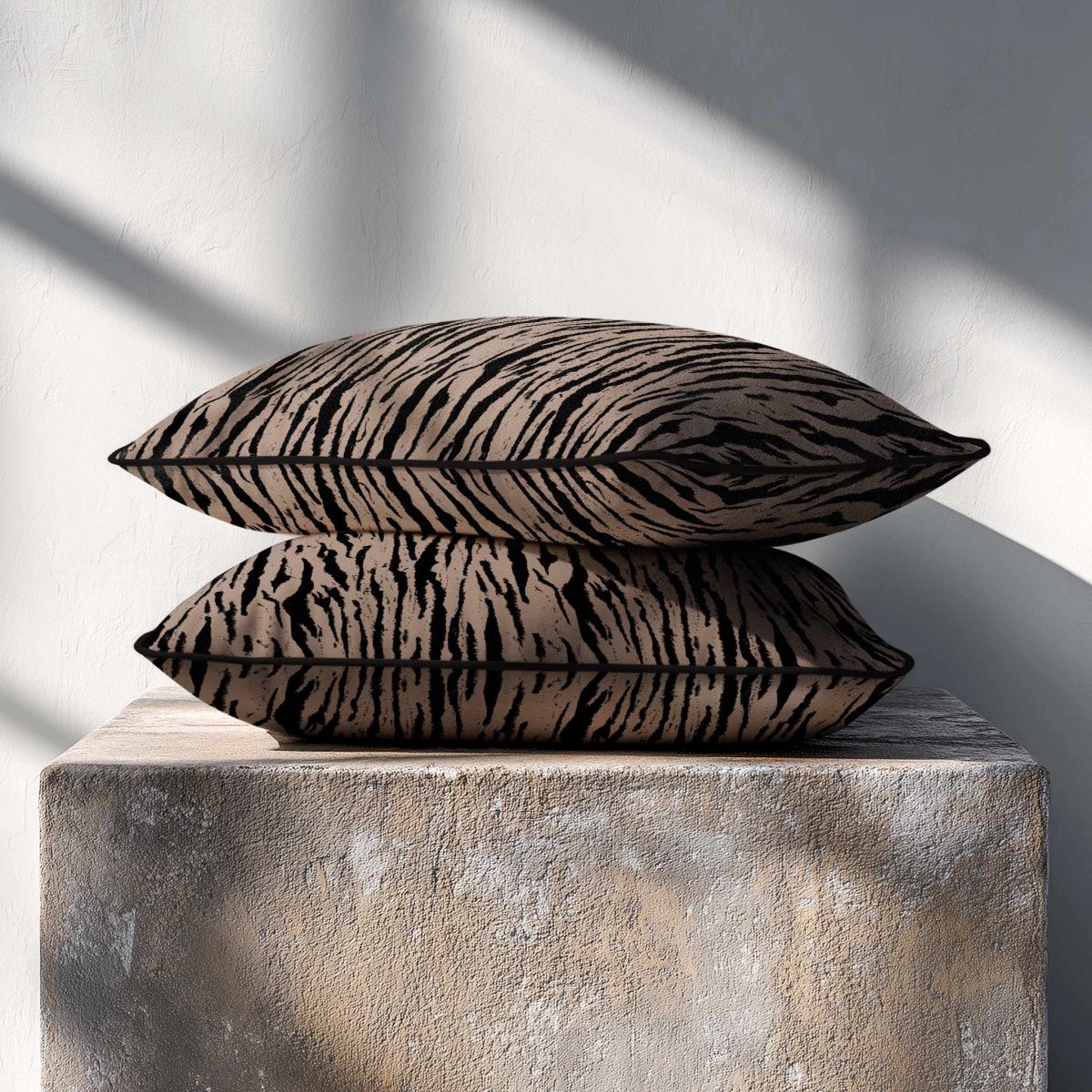 Tiger Print | Sustainable Velvet Rectangle Cushion - Dovedale Stone 50 x 30 cm Piped by Izabela Peters