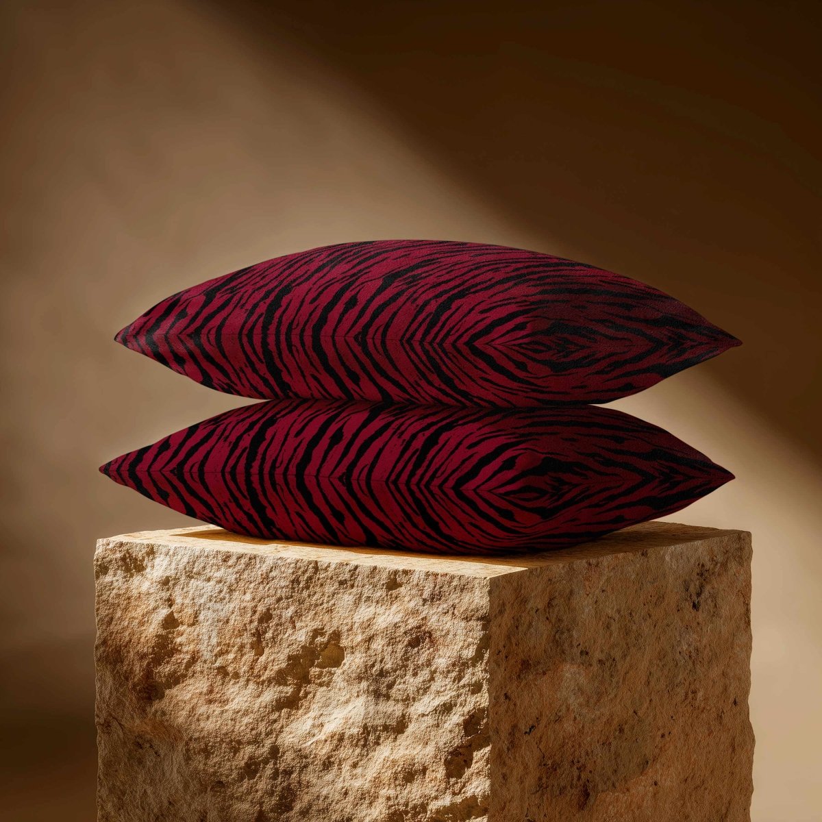 Tiger Print | Sustainable Velvet Rectangle Cushion - Raspberry Red 50 x 30 cm Standard by Izabela Peters